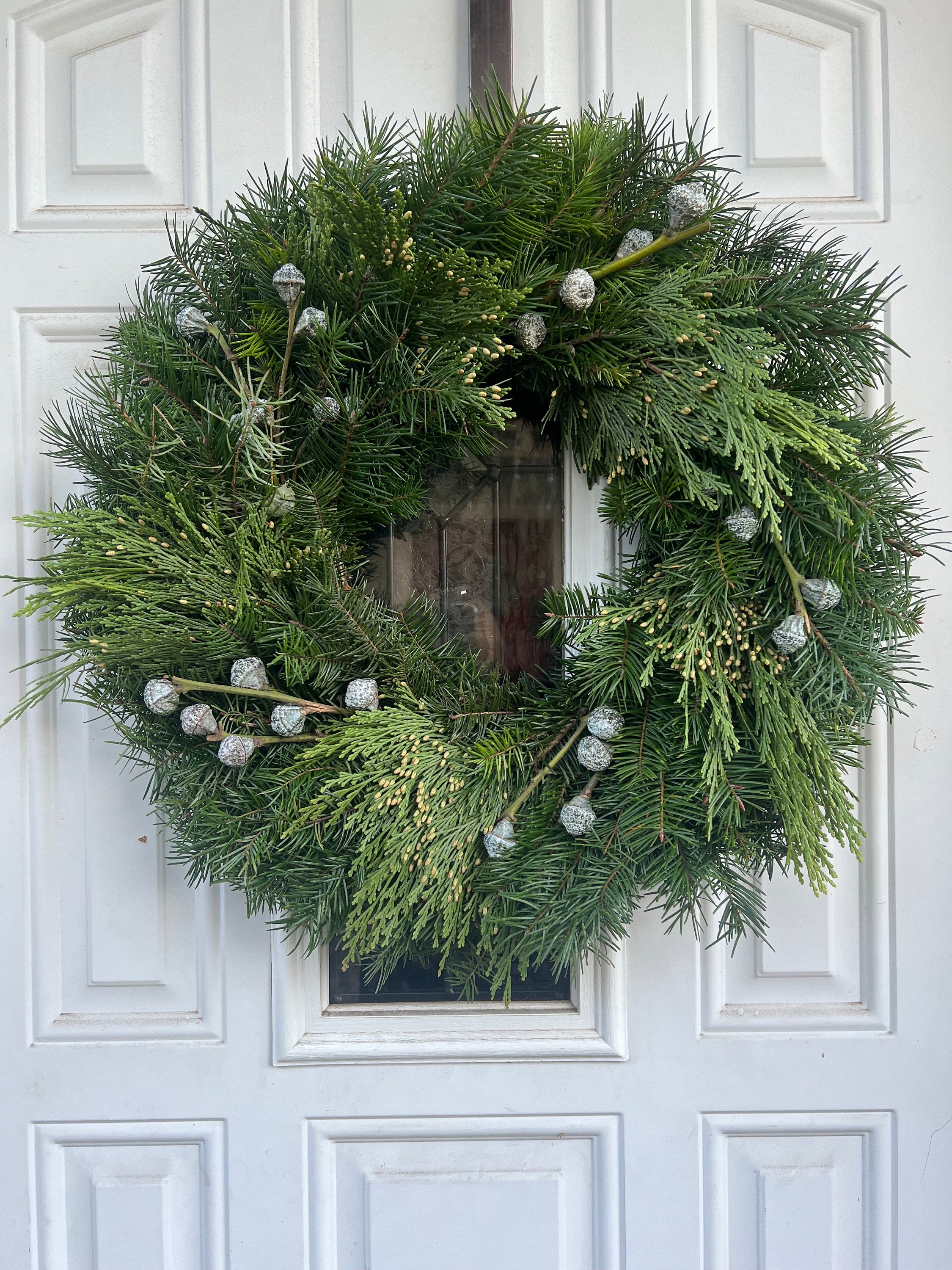 Fresh Handmade Christmas Wreath, Silver Bells, Cedar, & Fir Greenery Winter Holiday Christmas Wreath, * Nov- Jan Only* - Thumbnail 2