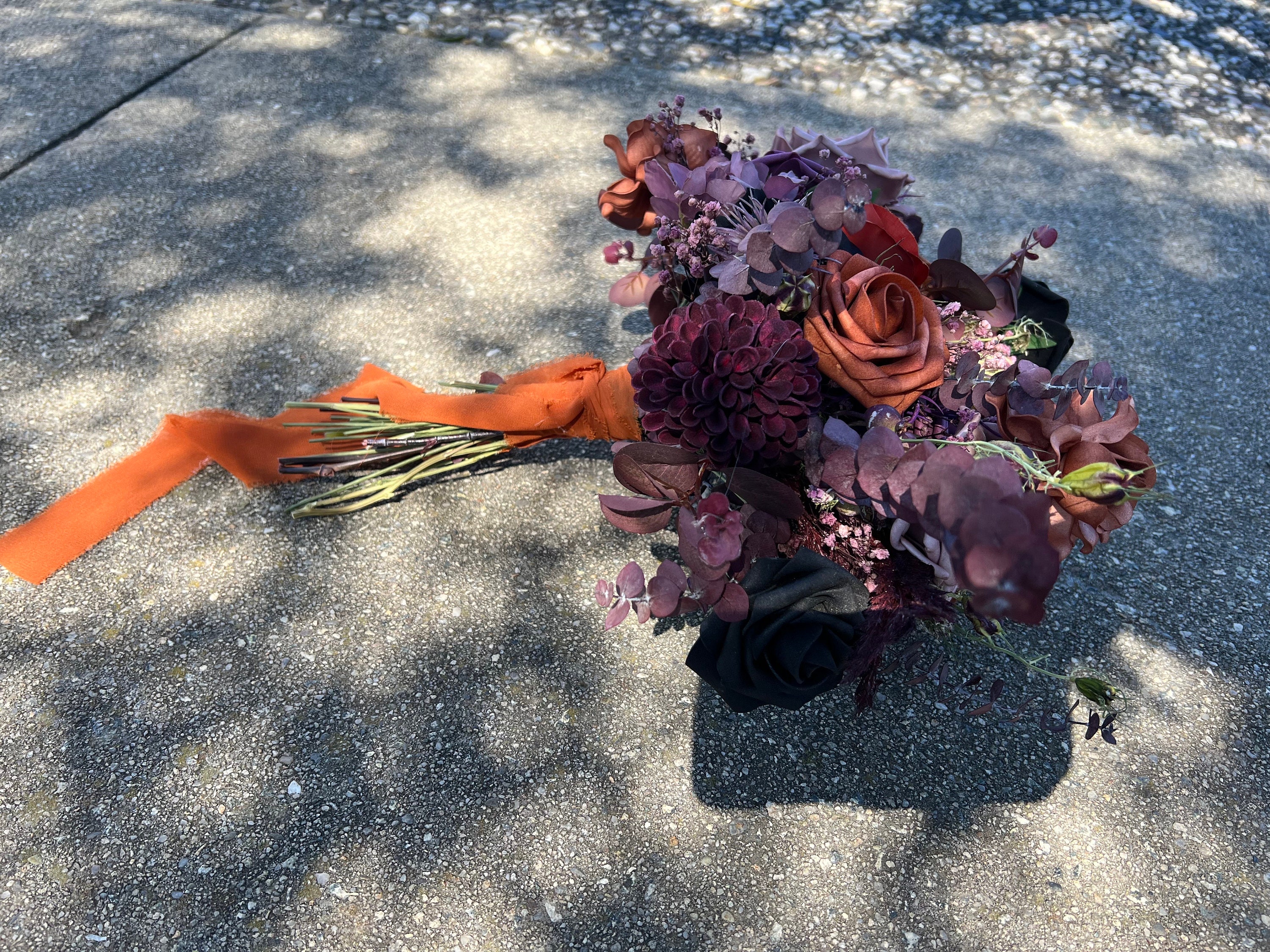 Black, Plum and Terracotta Halloween Artificial Flower Wedding Fall Bouquet, "Rhiannon" - Thumbnail 6