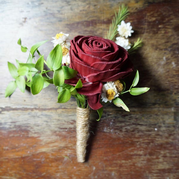 Rustic Rose Wood Sola Flower Boutonniere