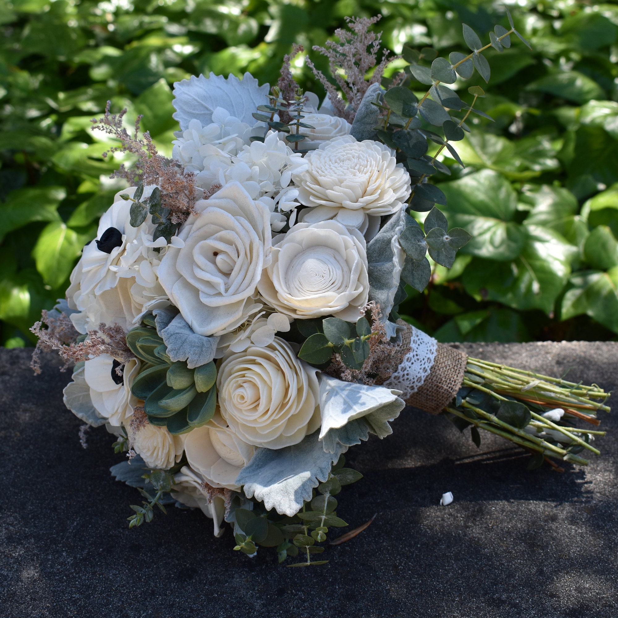Succulent and Cream Wood Wedding Sola Flower Bouquet "Simply Sweet" - Thumbnail 5