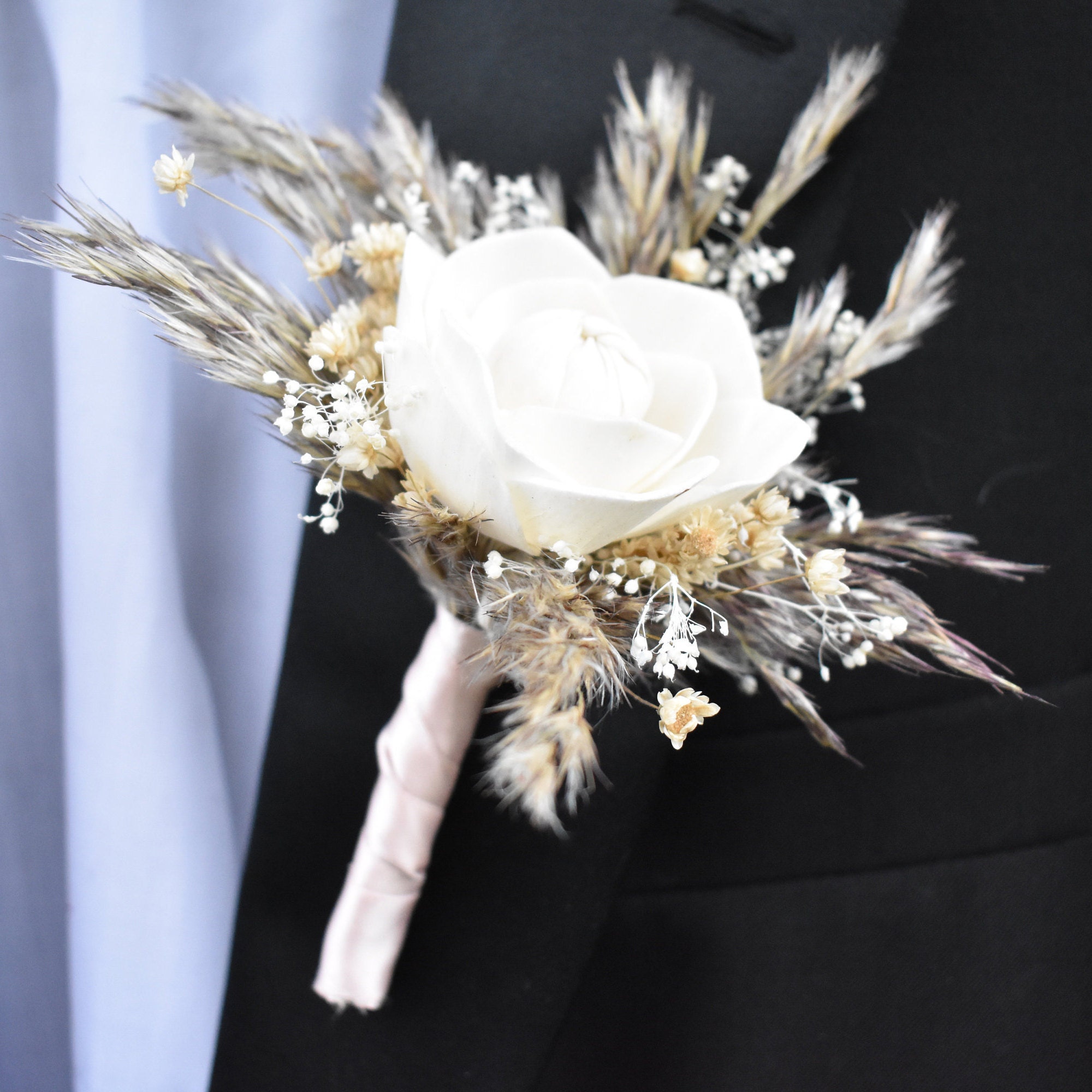 Rustic Cream Wood Sola Flower Boutonniere "Cloud 9"