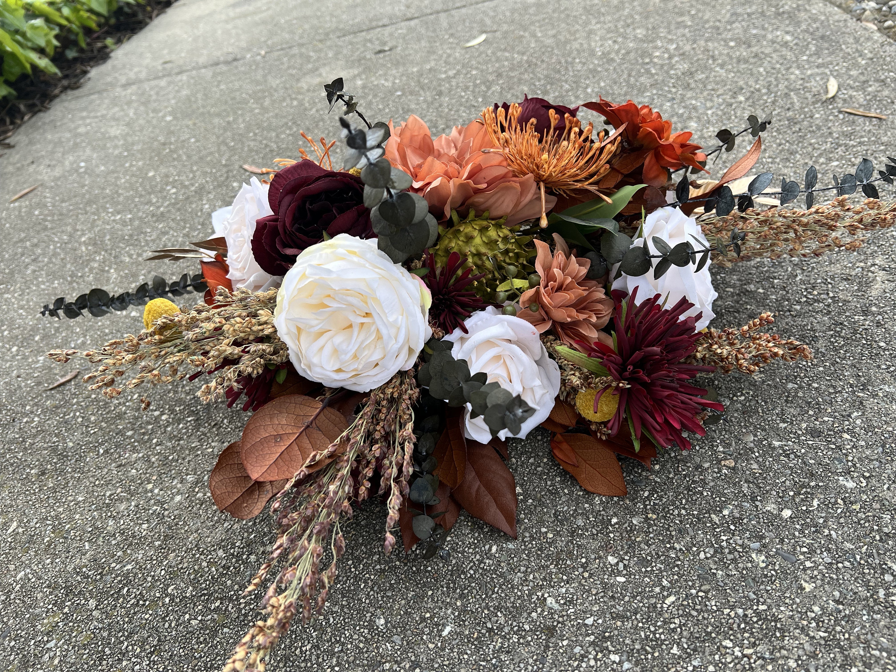 Terracotta and Burgundy Artificial Flower Wedding Bouquet, "High Sierra" - Thumbnail 5