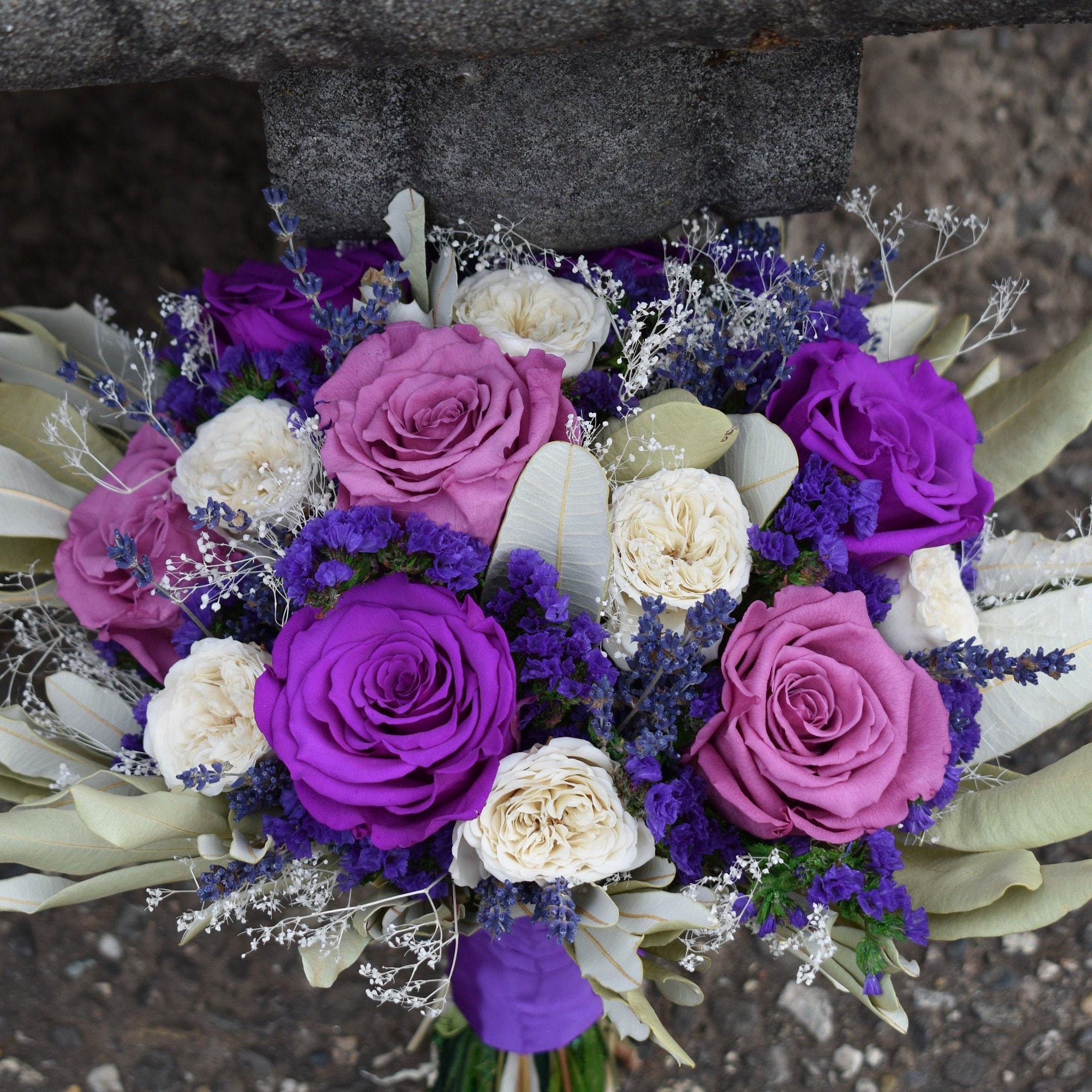 Violet and Purple Real Preserved Rose Flower Bouquet, Great for Weddings!