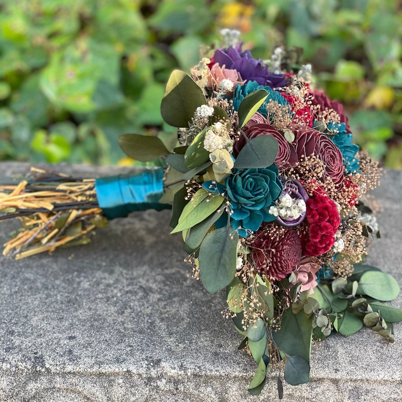 Dark Jewel Tone Wood Wedding Sola Flower Bouquet // "velvet Luxe" - Etsy