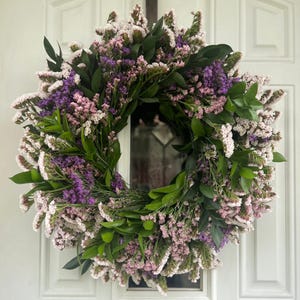 Fresh Spring Floral Wreath, Made With Ruscus, Statice and Limonium, Handmade Greenery and Florals Wreath