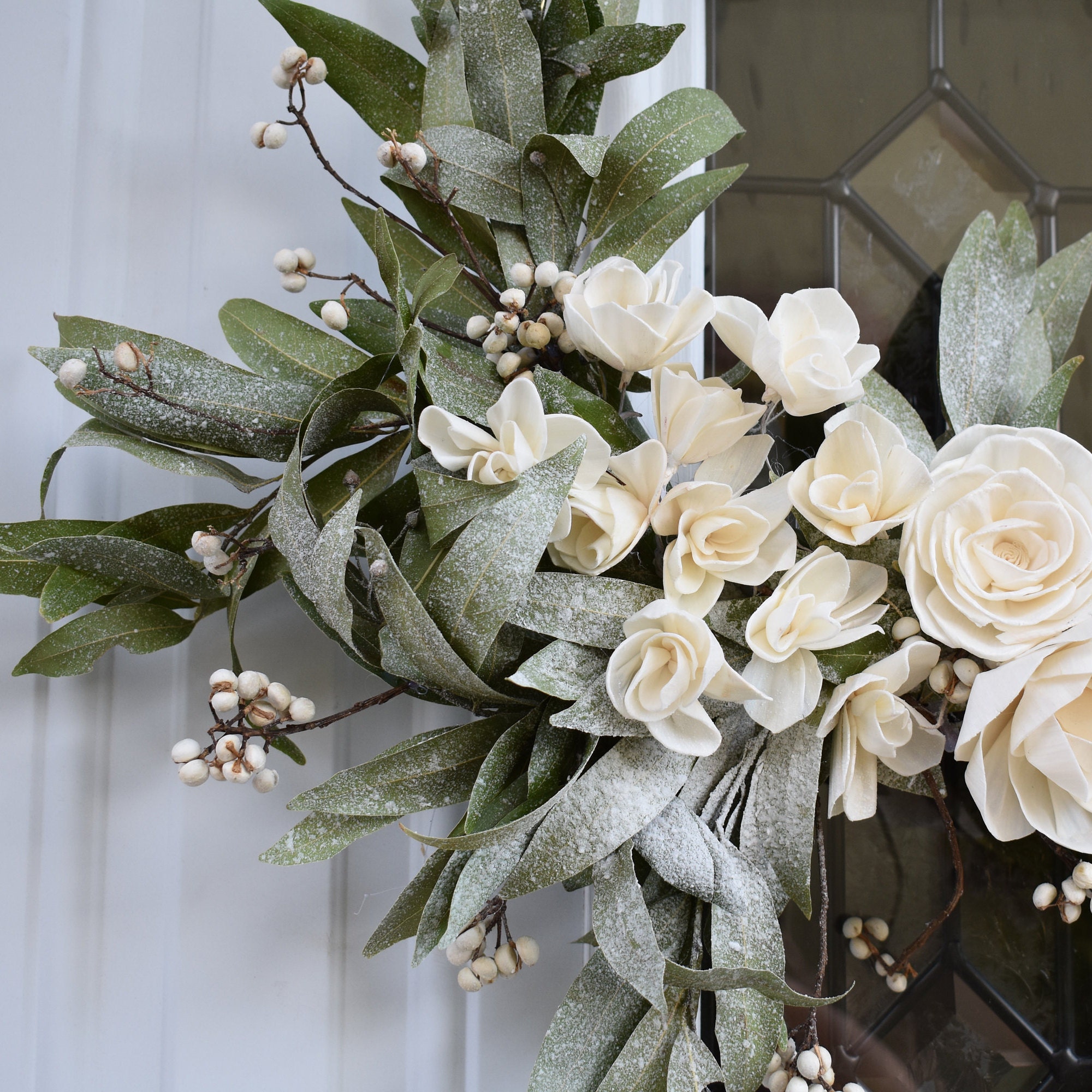 Dried White Snow-Covered Winter Christmas Wreath - Thumbnail 4