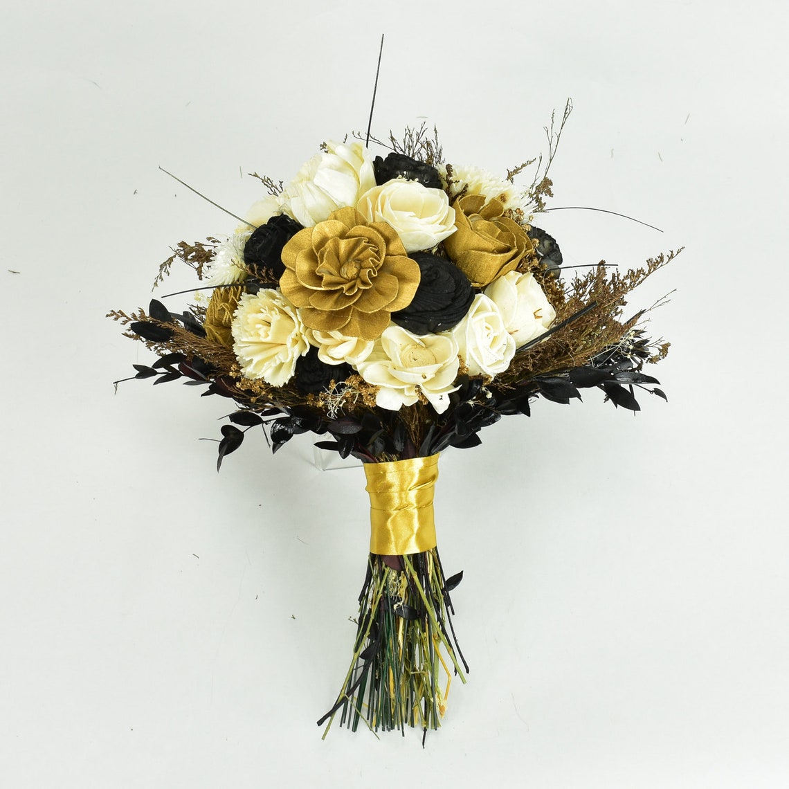 Black Tie Affair White Black and Gold Wood Wedding Sola image 1