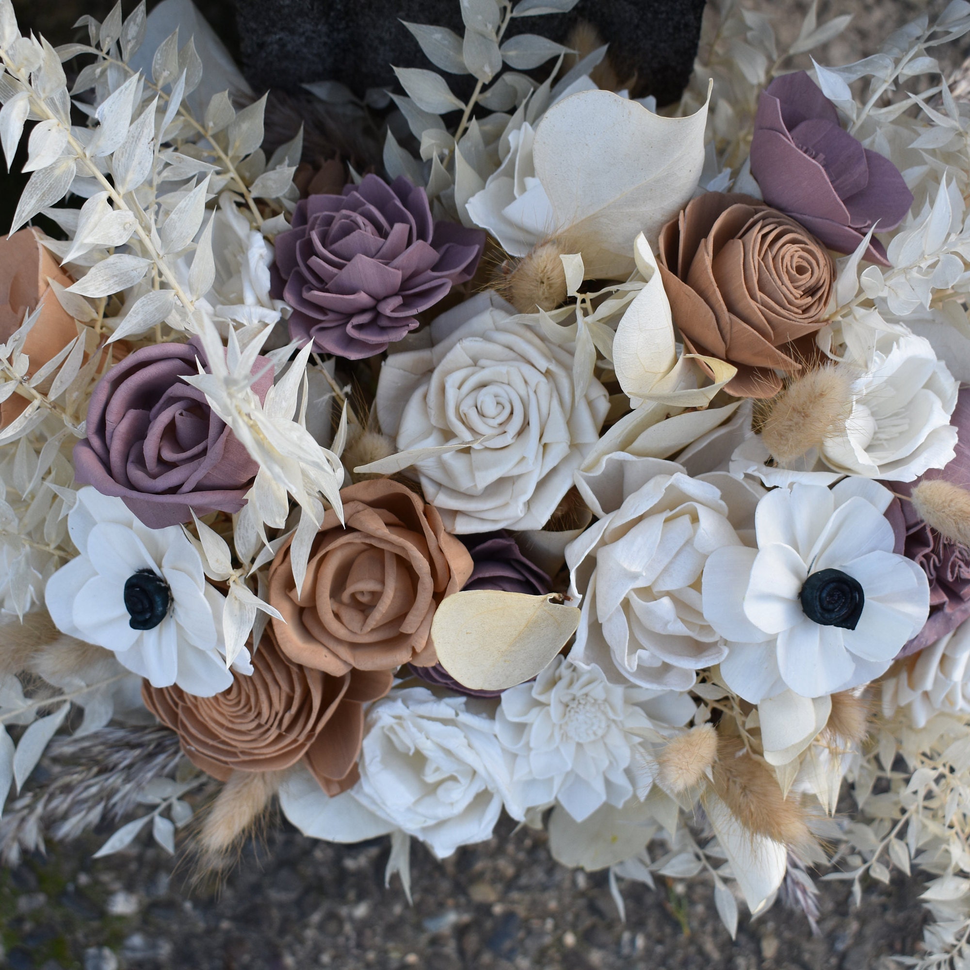 Nude, Ivory, and Mauve Wood Sola Wedding Flower Bouquet, "Champagne Dreams" - Thumbnail 7