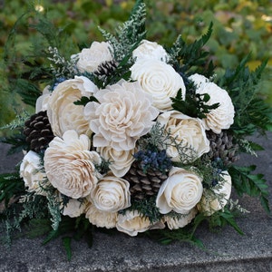 Forest Green and Ivory Wood Wedding Sola Flower Bouquet, "Woodland Fantasy"