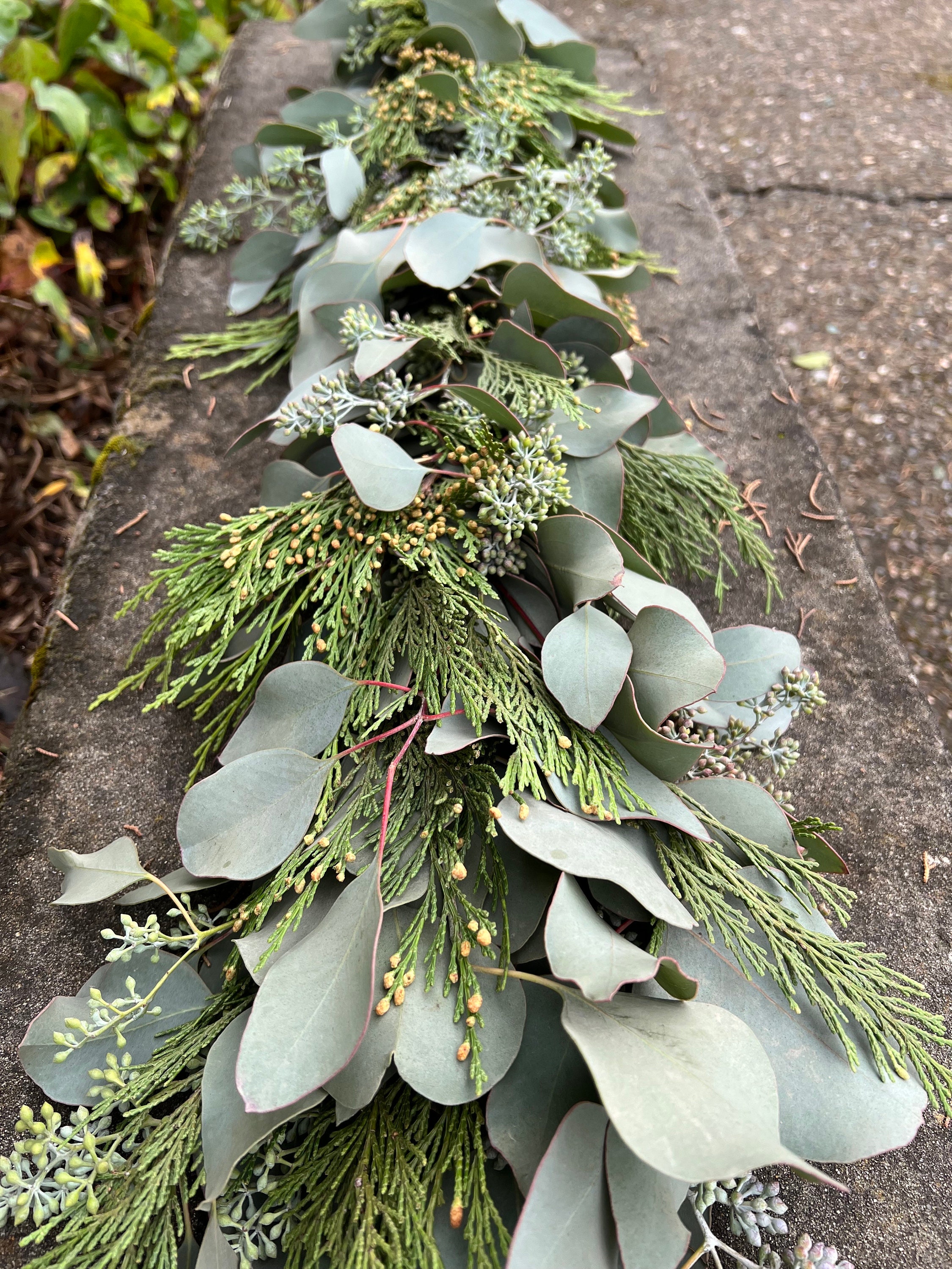 Fresh Handmade Cedar and Seeded Eucalyptus Winter Greens Christmas Holiday Garland, Nov-Jan only! - Thumbnail 3