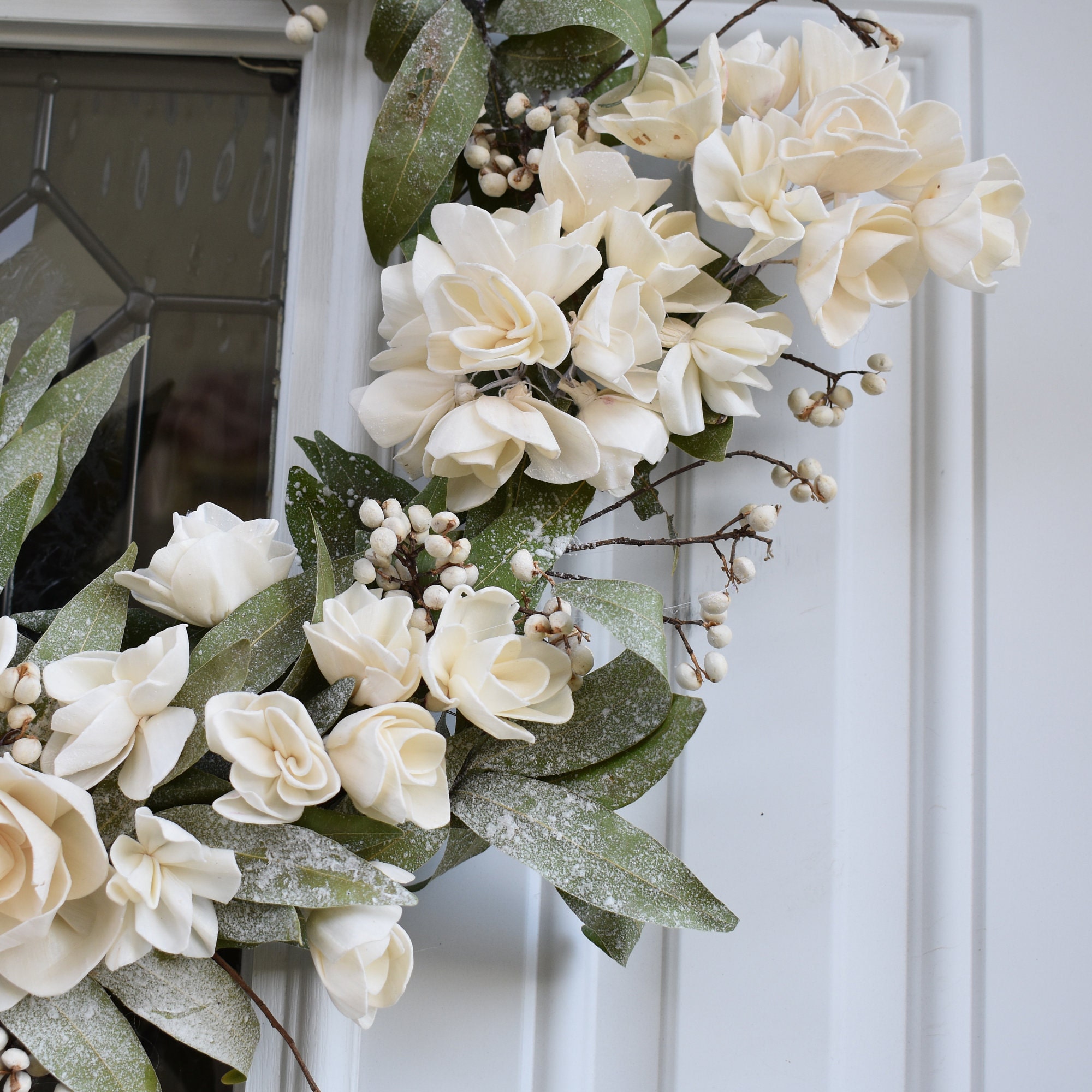 Dried White Snow-Covered Winter Christmas Wreath - Thumbnail 6