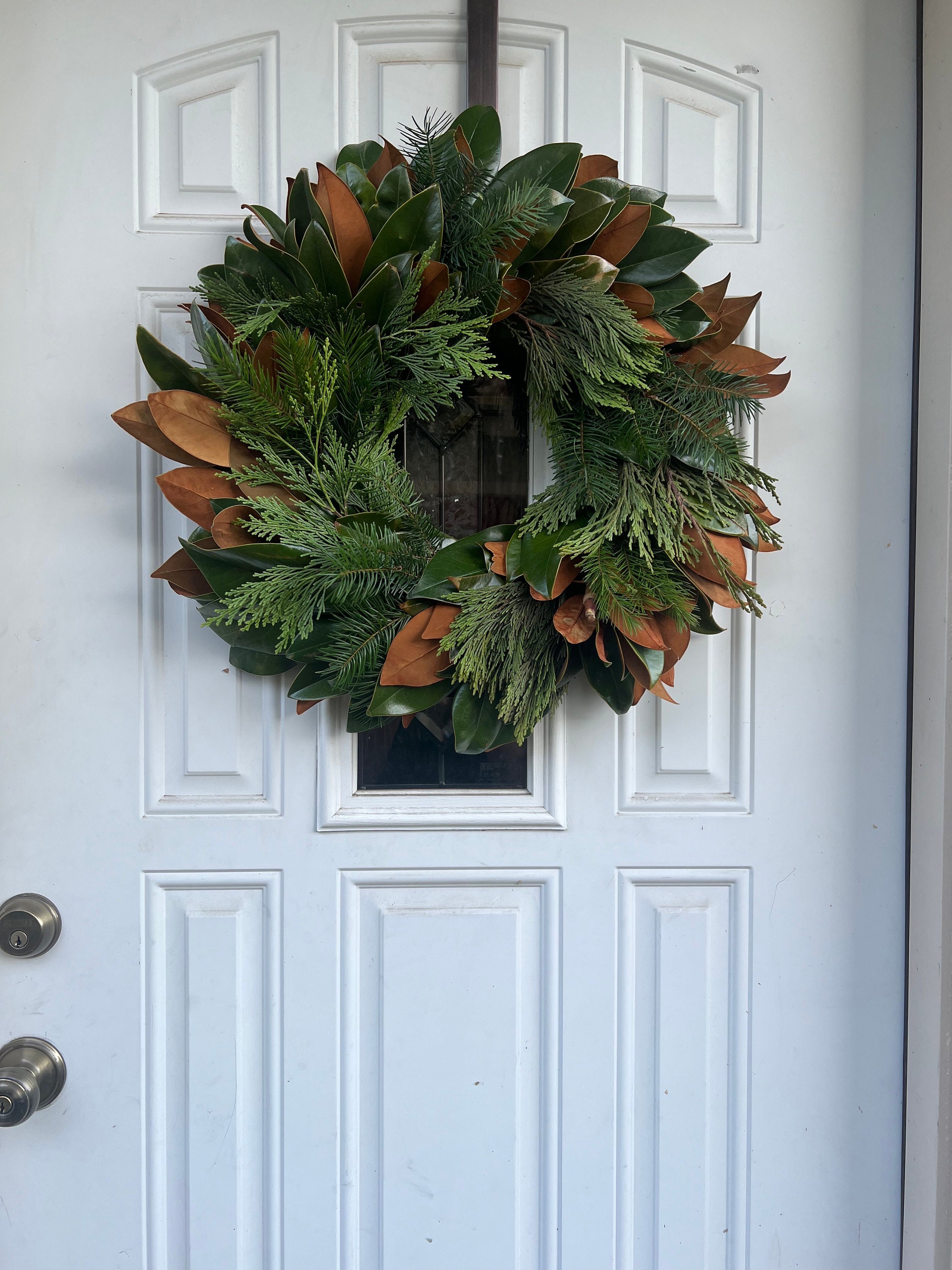Fresh Magnolia, Cedar, and Fir Winter Greenery Wreath * available Nov- Jan* - Thumbnail 3