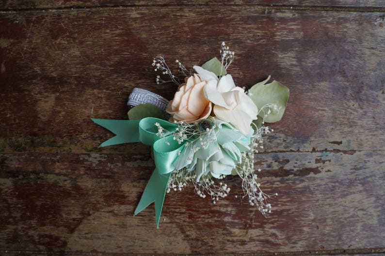 Mint Sorbet Sola Flower Corsage Wood Flower Corsage