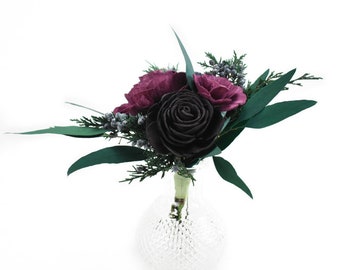 Berry and Plum Rose Wood Sola Flower Vase Arrangement