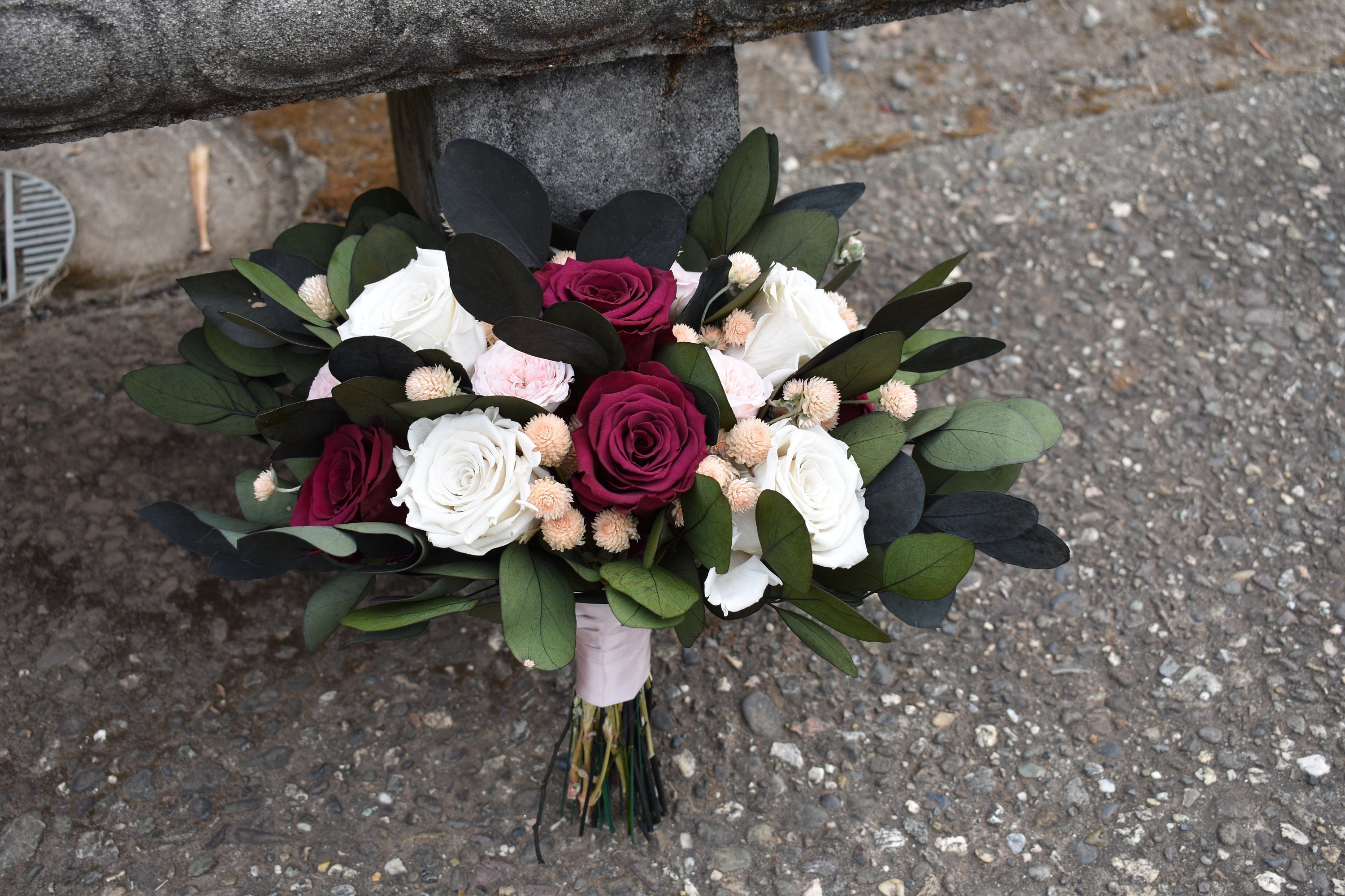 Wine and Blush Real Preserved Rose Wedding Flower Bouquet