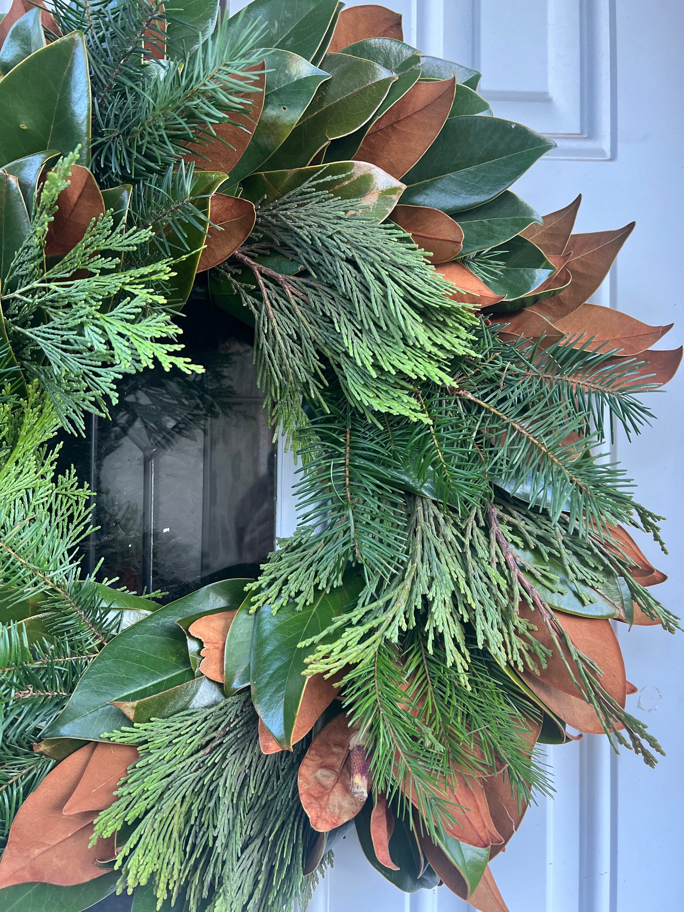 Fresh Magnolia, Cedar, and Fir Winter Greenery Wreath * available Nov- Jan* - Thumbnail 5