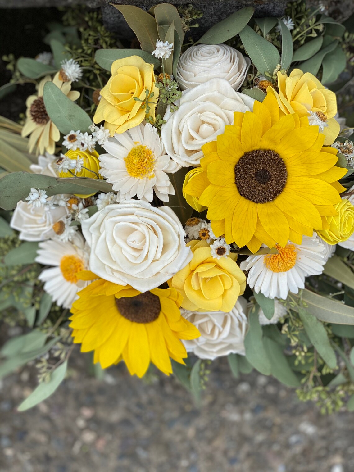 Preserved Sunflower and White Daisy Sola Flower Bouquet Etsy