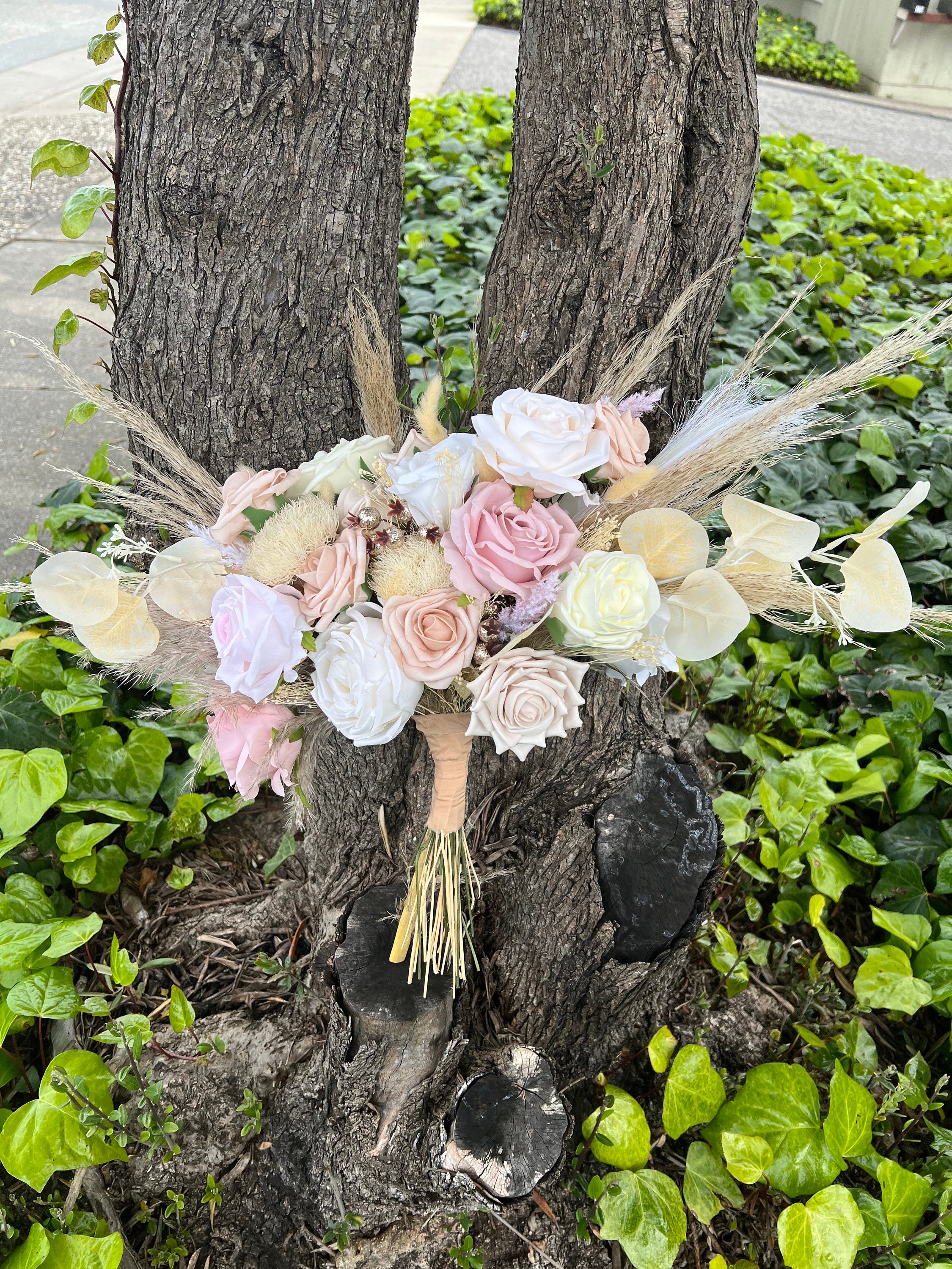 Nude and Blush Artificial Flower Wedding Bouquet, "Bohemian Dream"