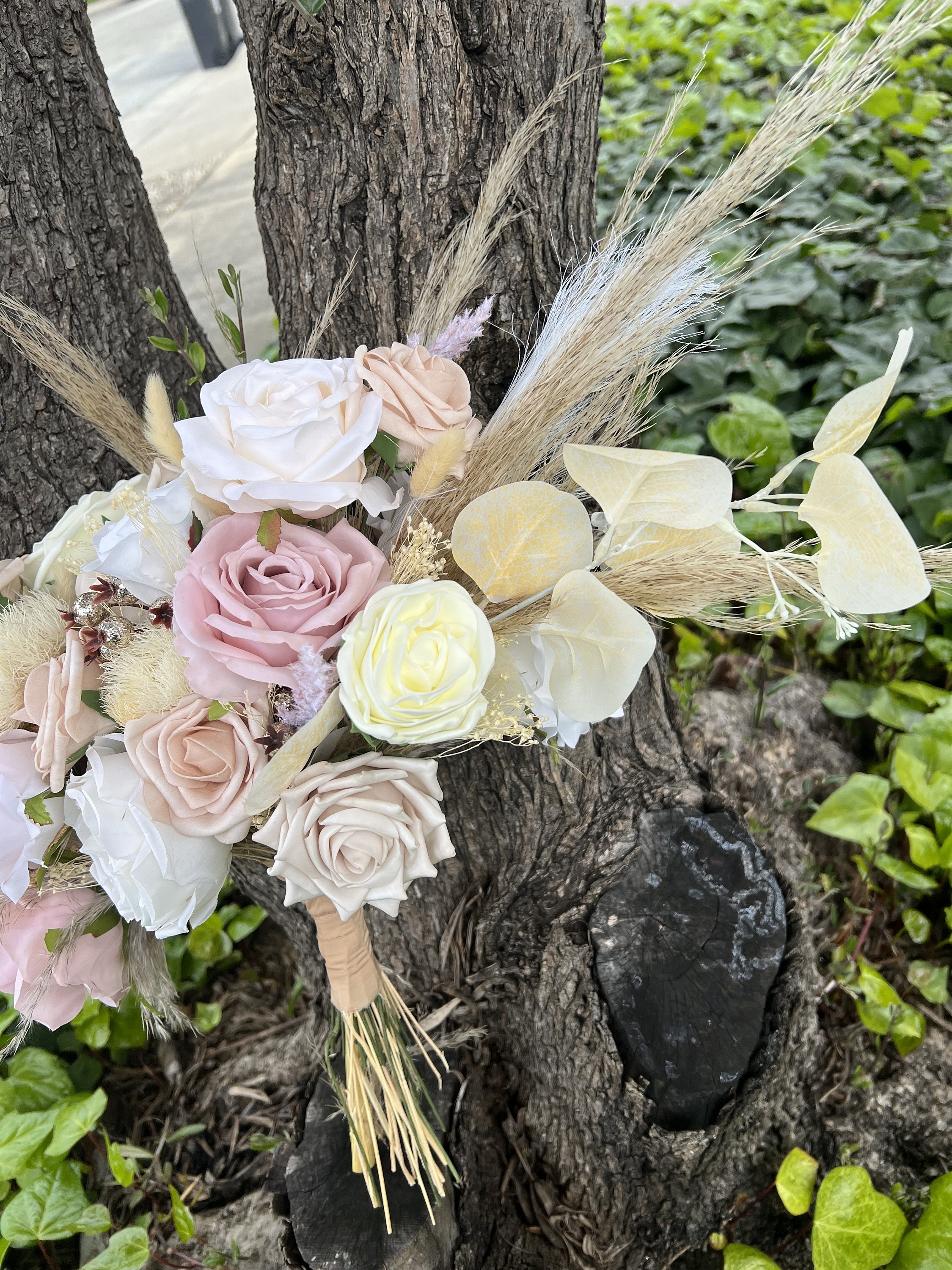 Nude and Blush Artificial Flower Wedding Bouquet, "Bohemian Dream" - Thumbnail 4