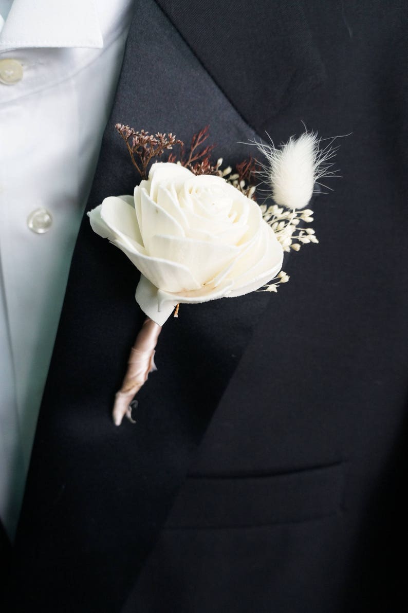Peaches N Creme Sola Flower Boutonniere Wood Flower Boutonierre
