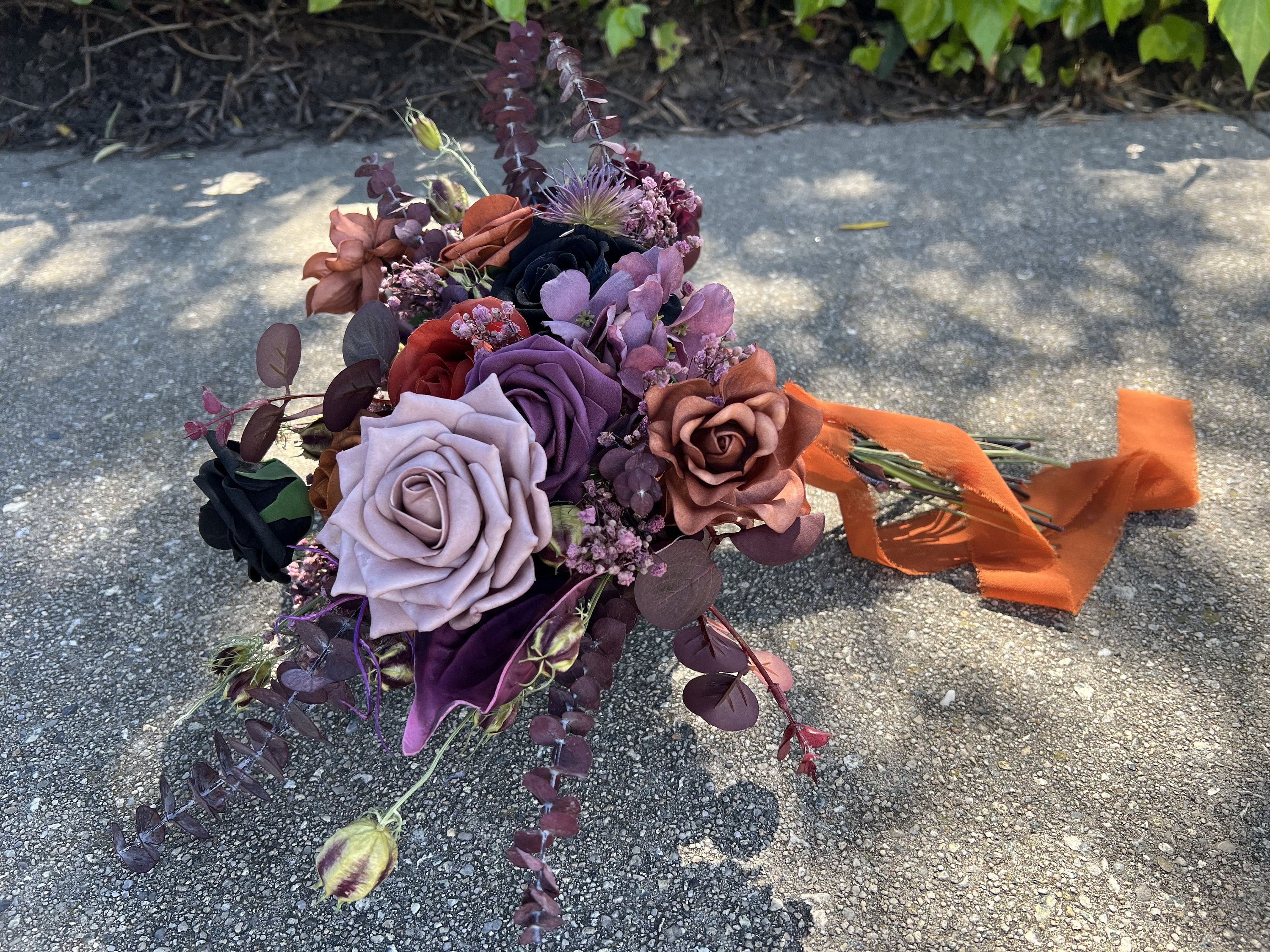 Black, Plum and Terracotta Halloween Artificial Flower Wedding Fall Bouquet, "Rhiannon" - Thumbnail 7