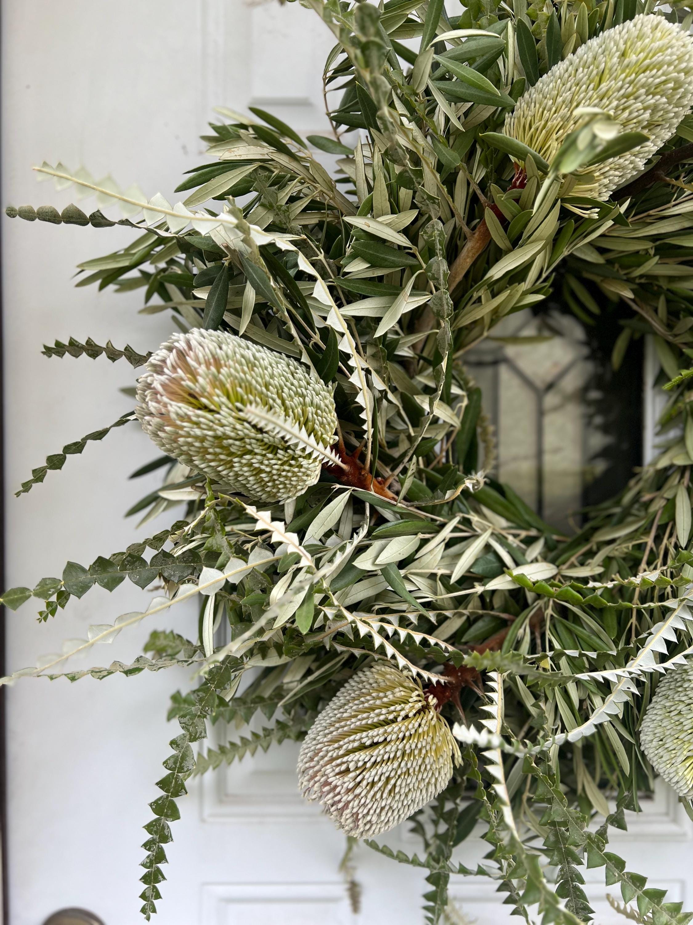 Fresh Wreath, Olive and Banksia Protea Winter Christmas Greenery Wreath (available year round!) - Thumbnail 5