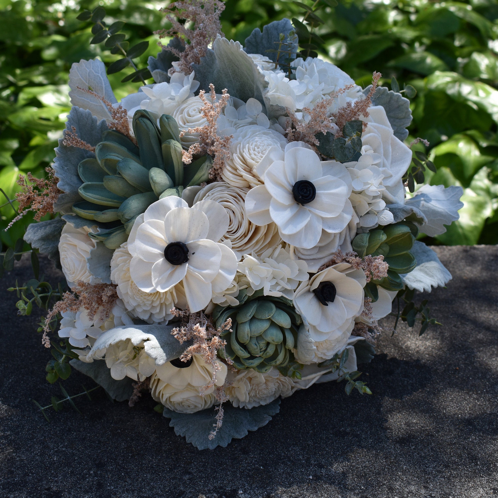 Succulent and Cream Wood Wedding Sola Flower Bouquet "Simply Sweet" - Thumbnail 6