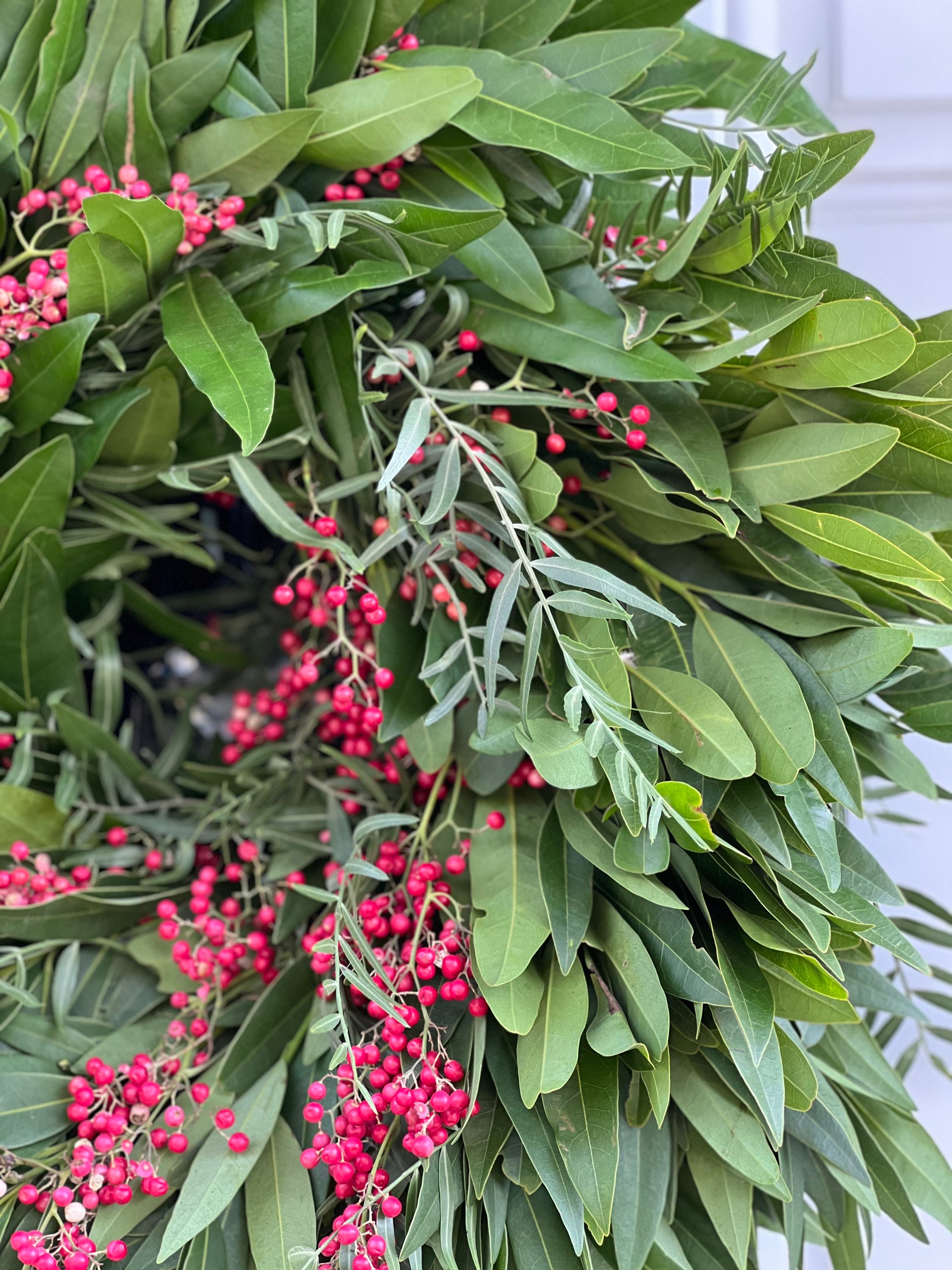 Fresh and Fragrant Bay Leaf and Pepperberry Winter Christmas Greenery 20 in Wreath (available year round!) - Thumbnail 4