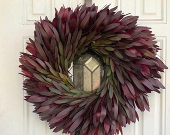 Fresh Safari Sunset Leucadendron Wreath, Fall/ Winter Christmas Greenery Protea Wreath (available year round!)