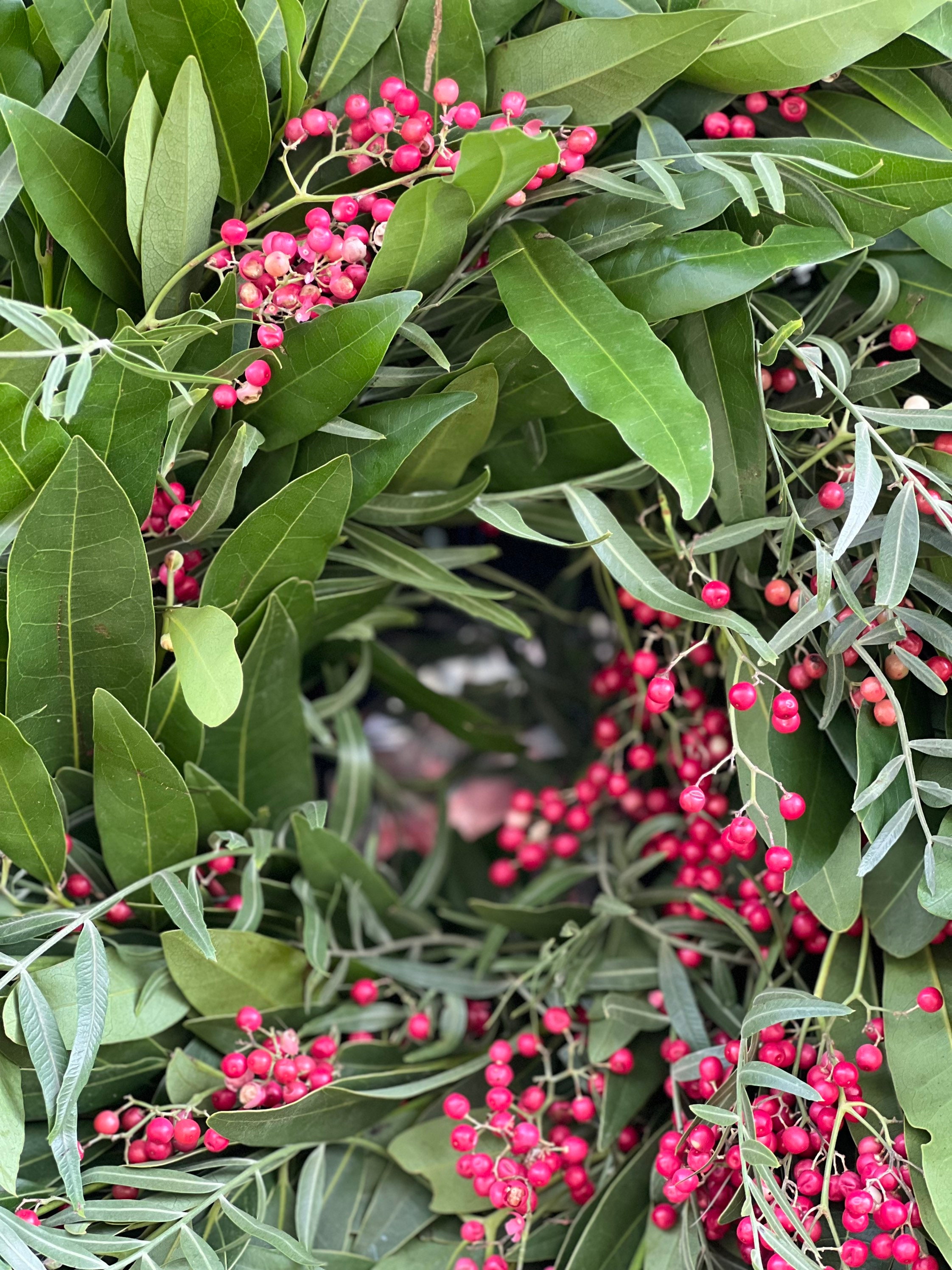 Fresh and Fragrant Bay Leaf and Pepperberry Winter Christmas Greenery 20 in Wreath (available year round!) - Thumbnail 5