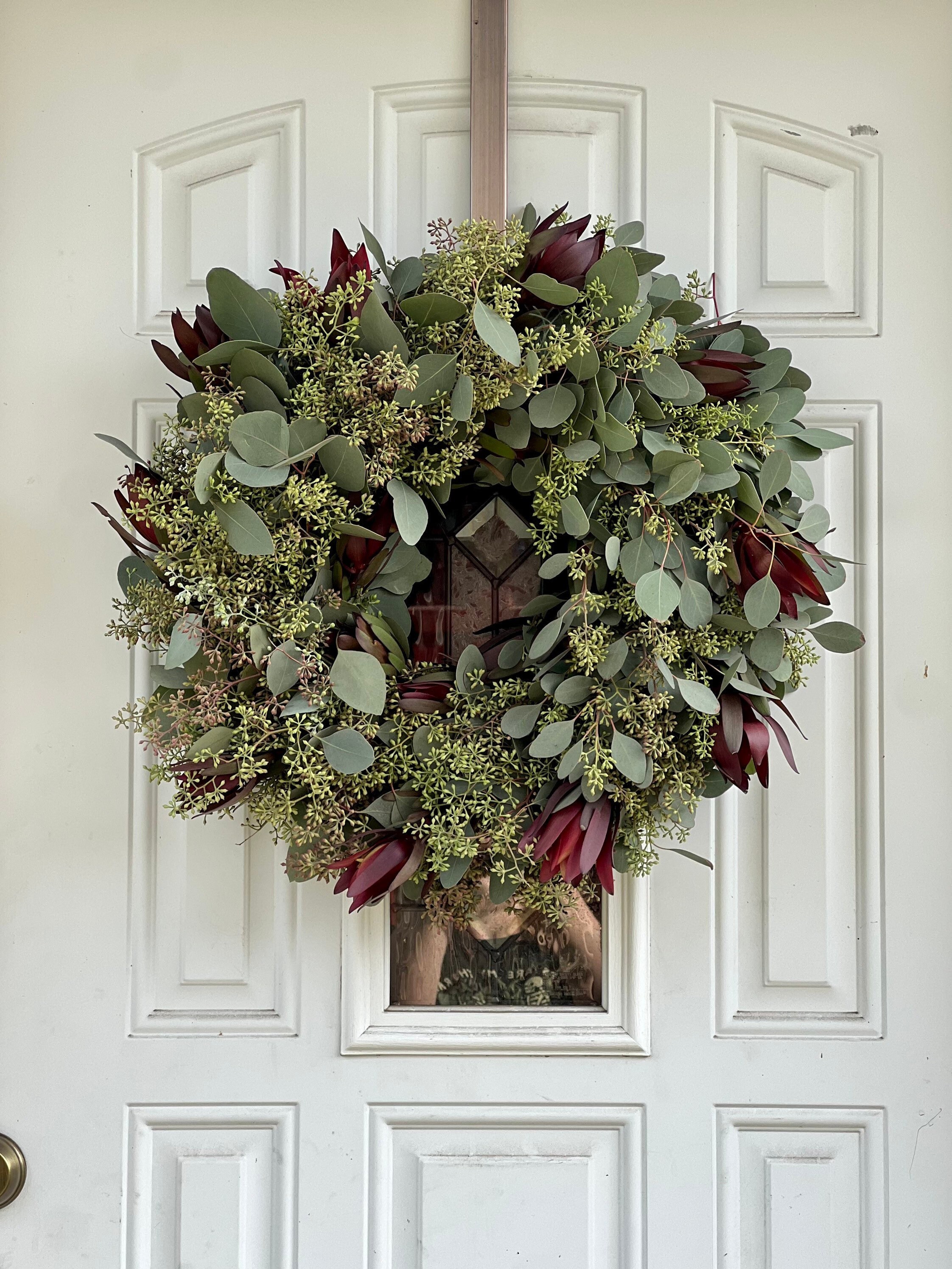 Fresh Wreath, Seeded Eucalyptus and Safari Sunset Leucadendron Winter Christmas Greenery 20 in Wreath (available year round!) - Image 1