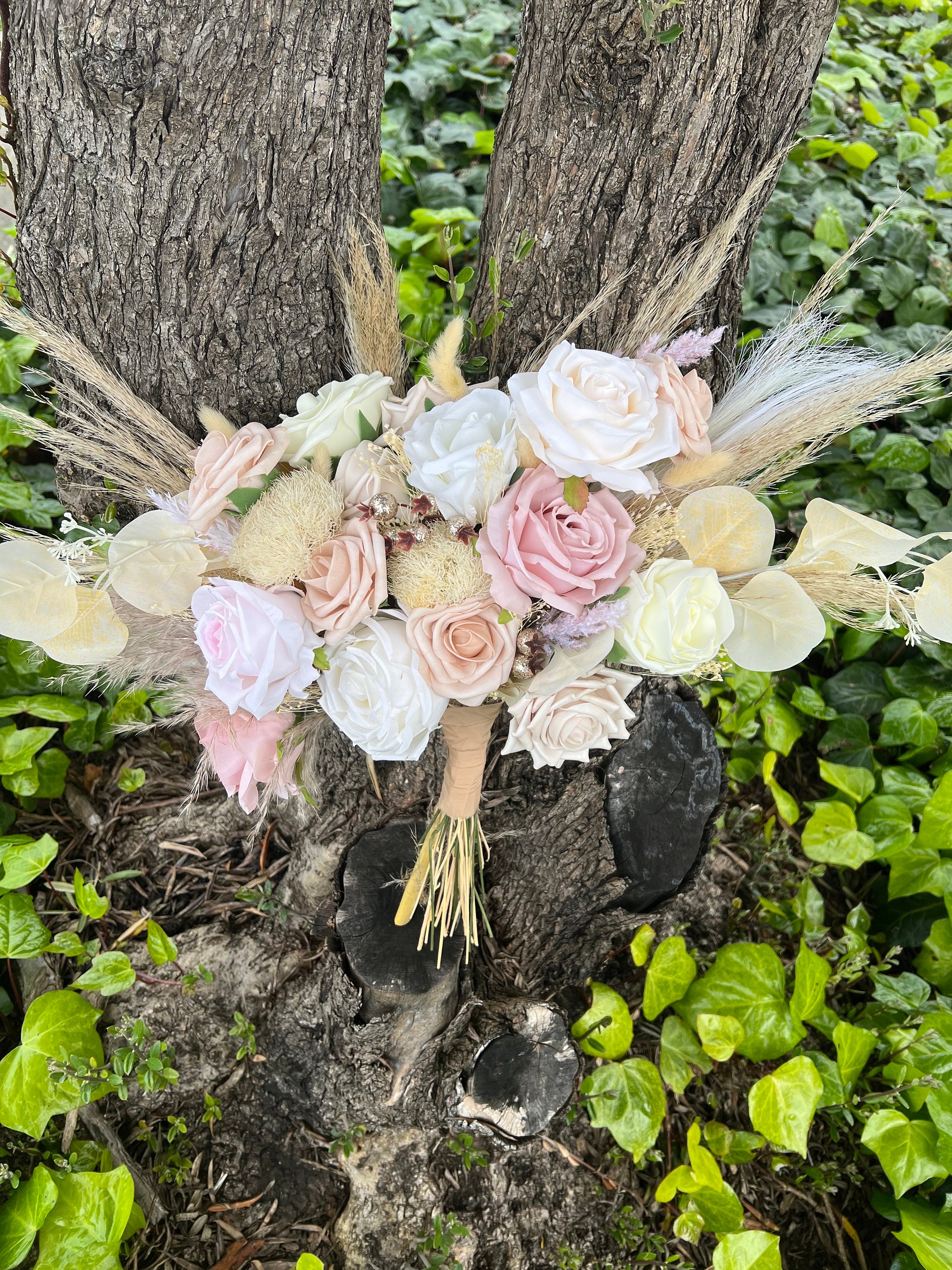 Nude and Blush Artificial Flower Wedding Bouquet, "Bohemian Dream" - Thumbnail 2