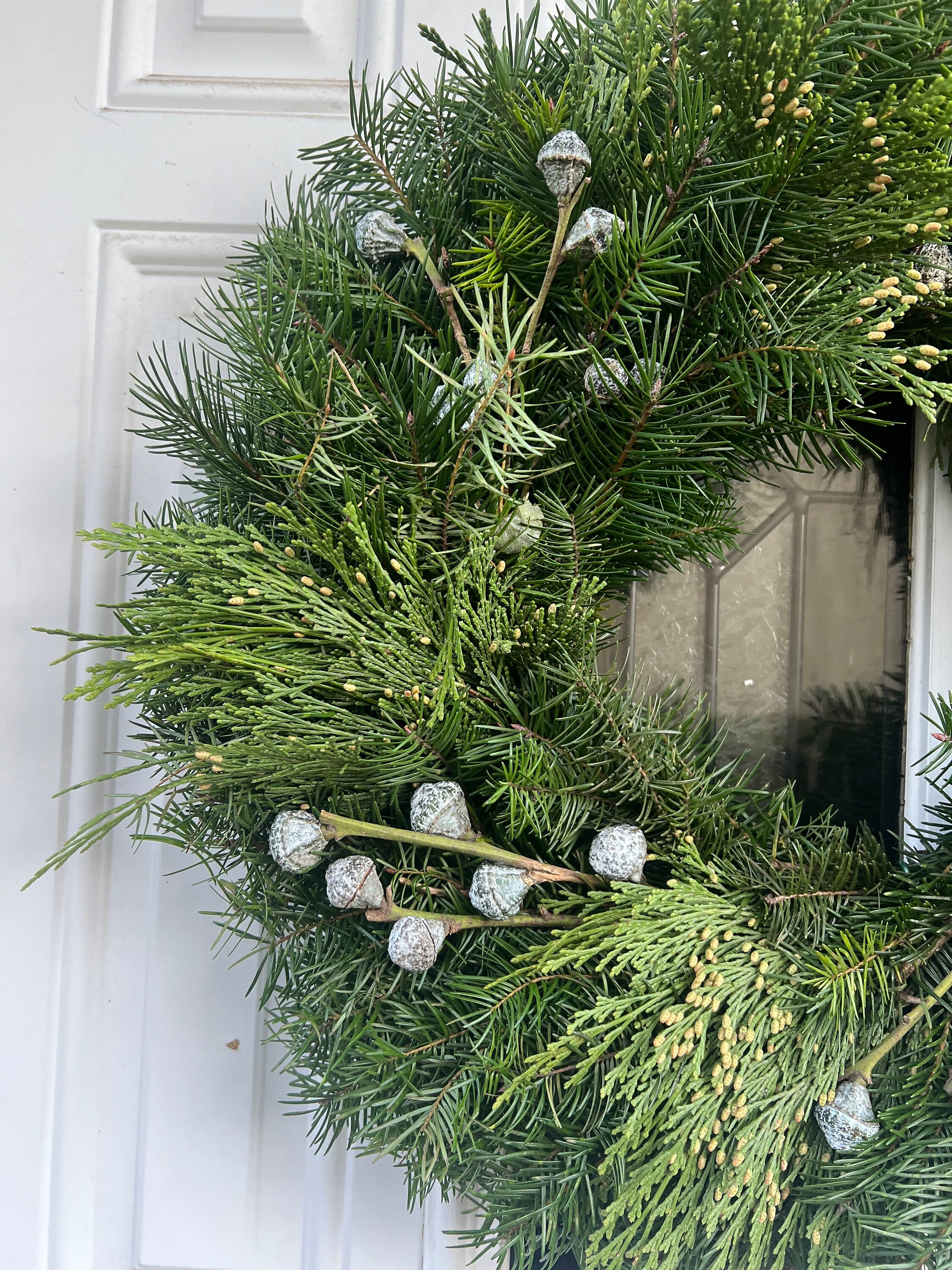 Fresh Handmade Christmas Wreath, Silver Bells, Cedar, & Fir Greenery Winter Holiday Christmas Wreath, * Nov- Jan Only* - Thumbnail 4