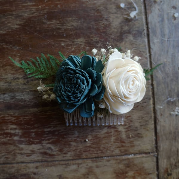 Airy Two Tone Wood Sola Flower Hair Comb- Fully Customizable!