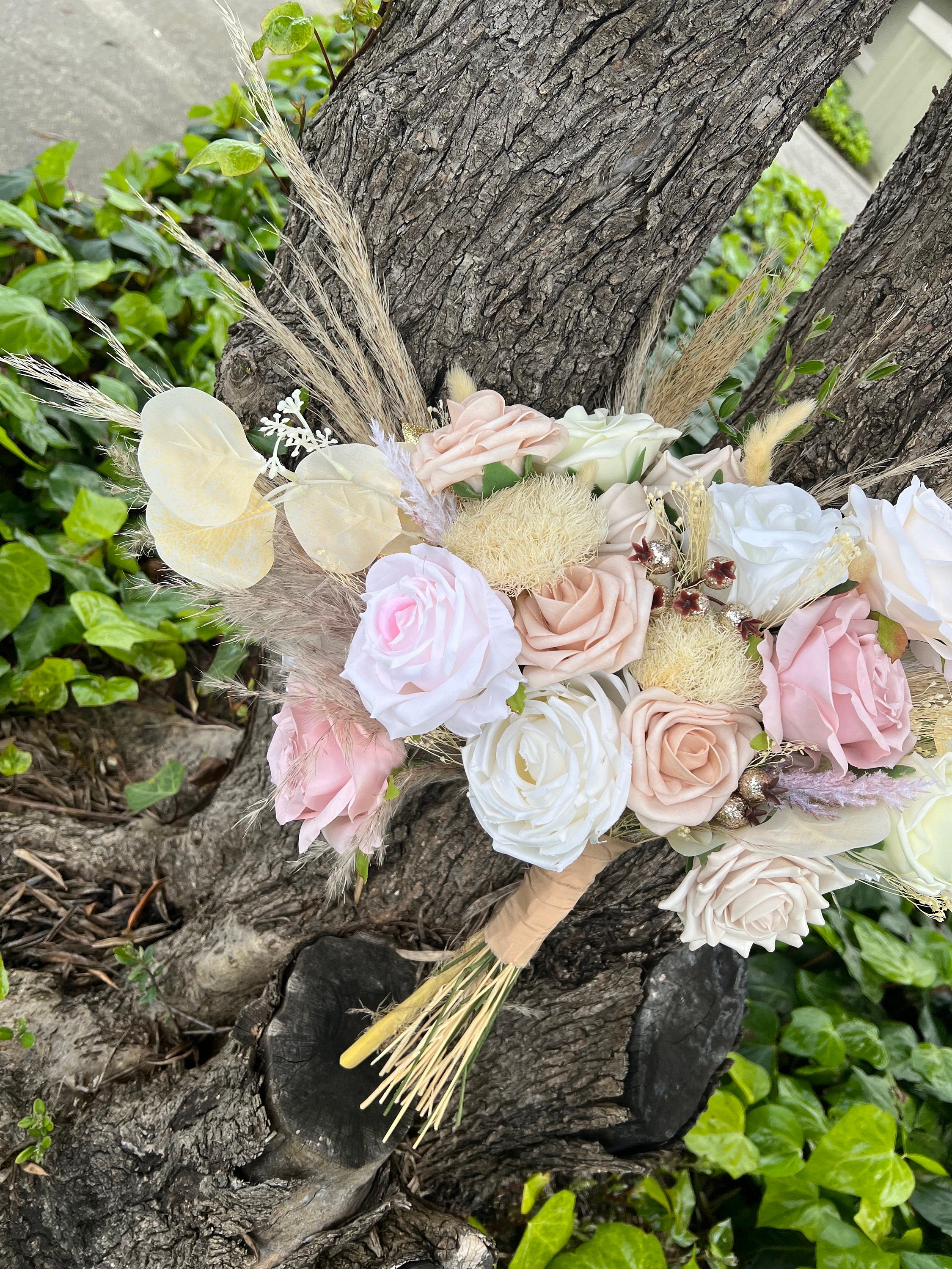 Nude and Blush Artificial Flower Wedding Bouquet, "Bohemian Dream" - Thumbnail 3