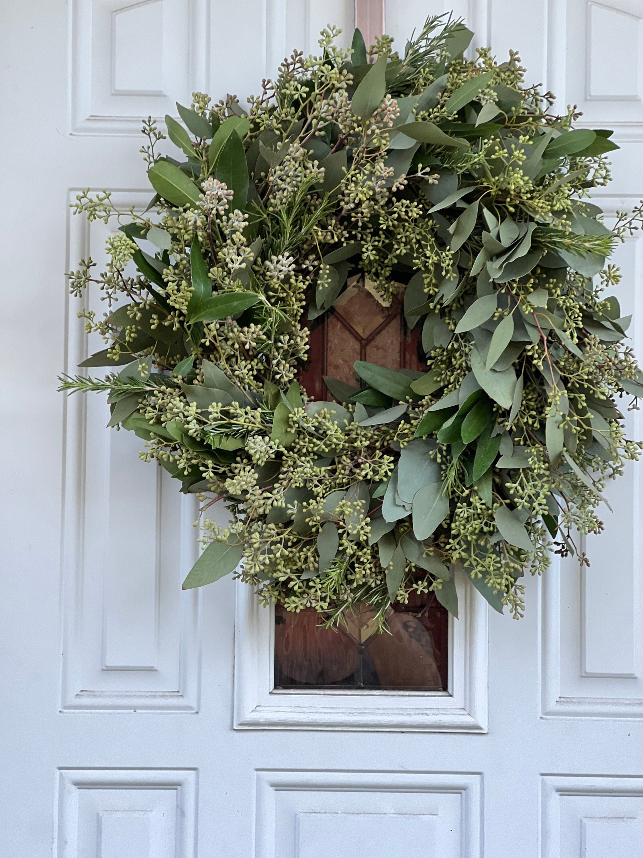 Fresh and Fragrant Handmade Seeded Eucalyptus, Rosemary and Bay Leaf 20 in Greenery Wreath - Image 1