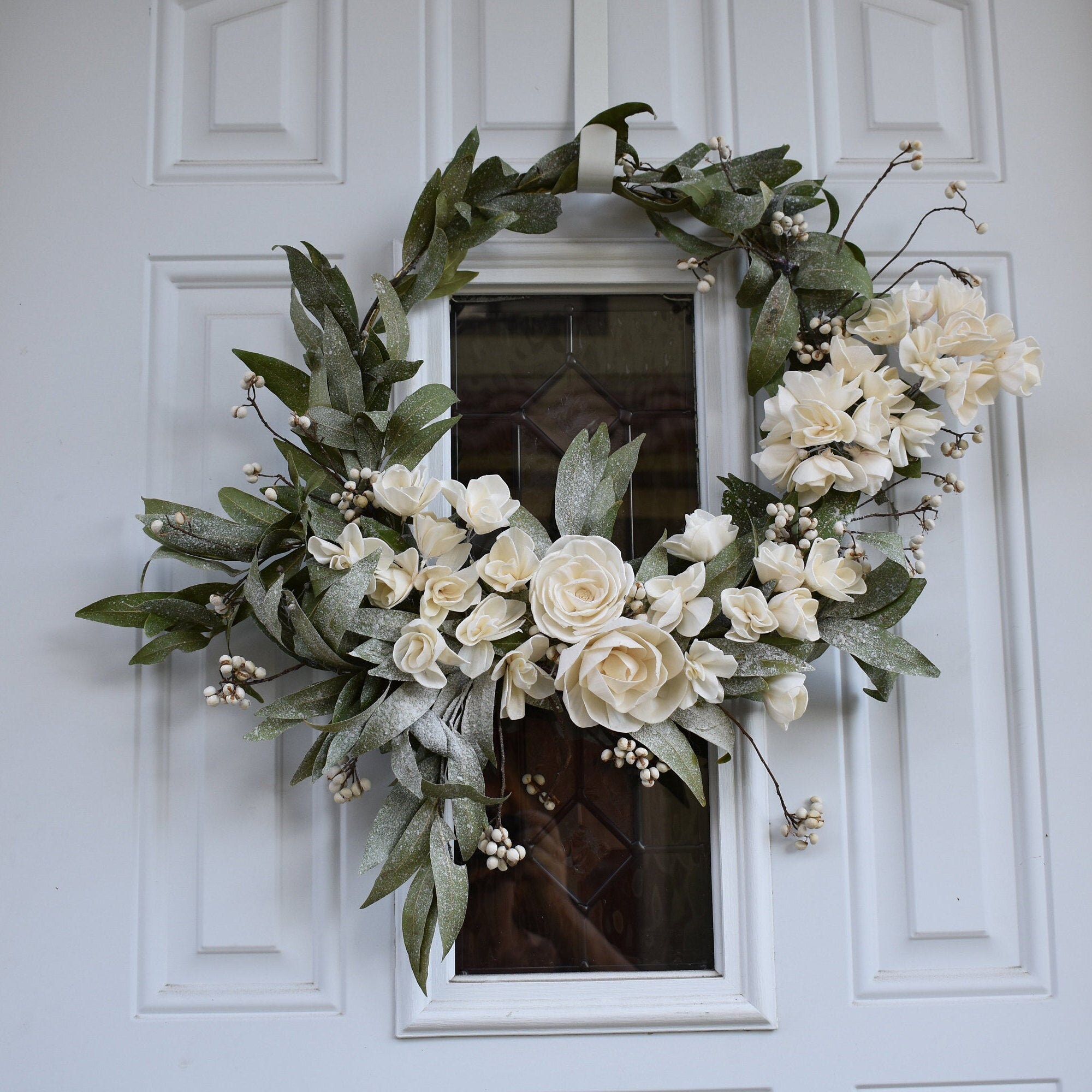 Dried White Snow-Covered Winter Christmas Wreath