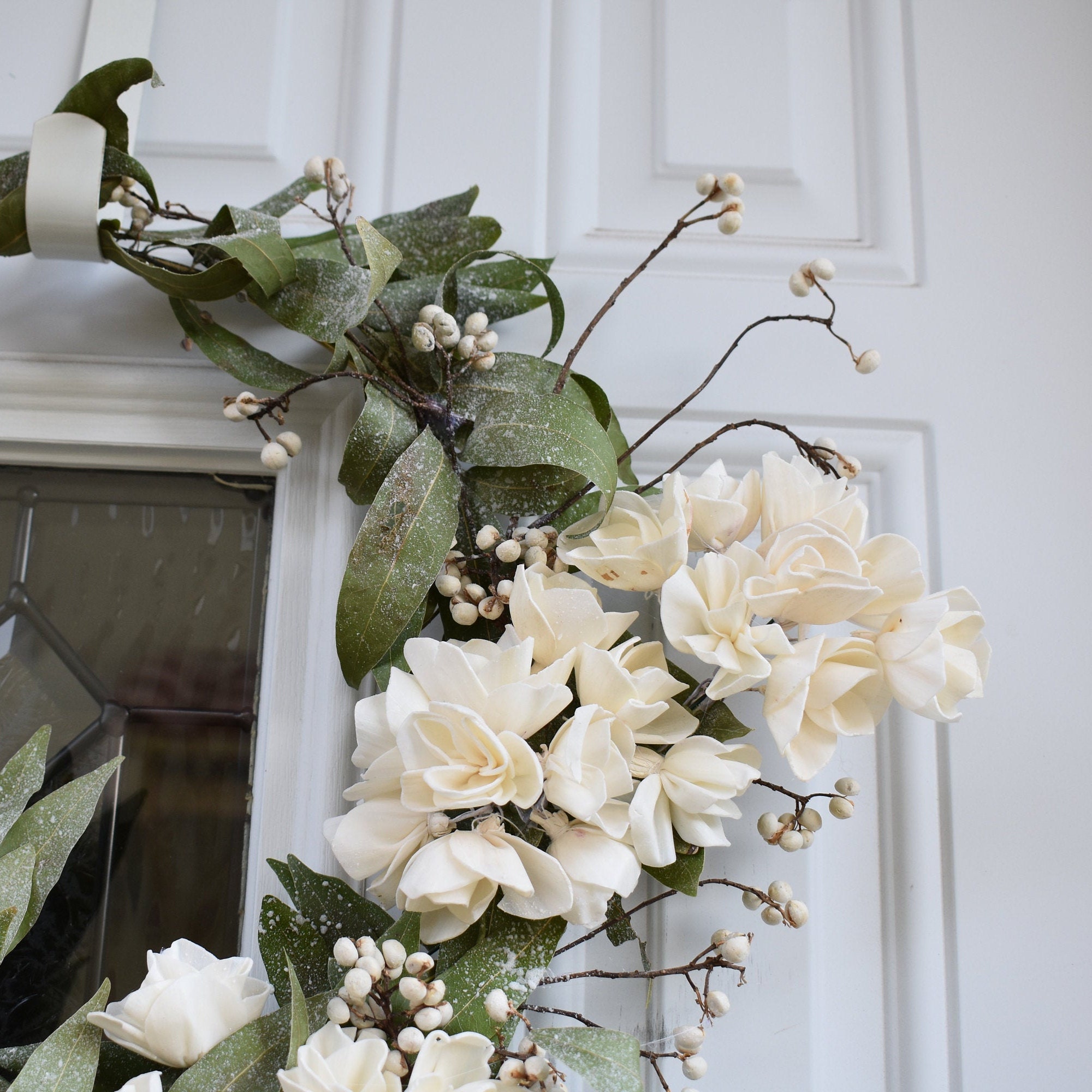 Dried White Snow-Covered Winter Christmas Wreath - Thumbnail 7