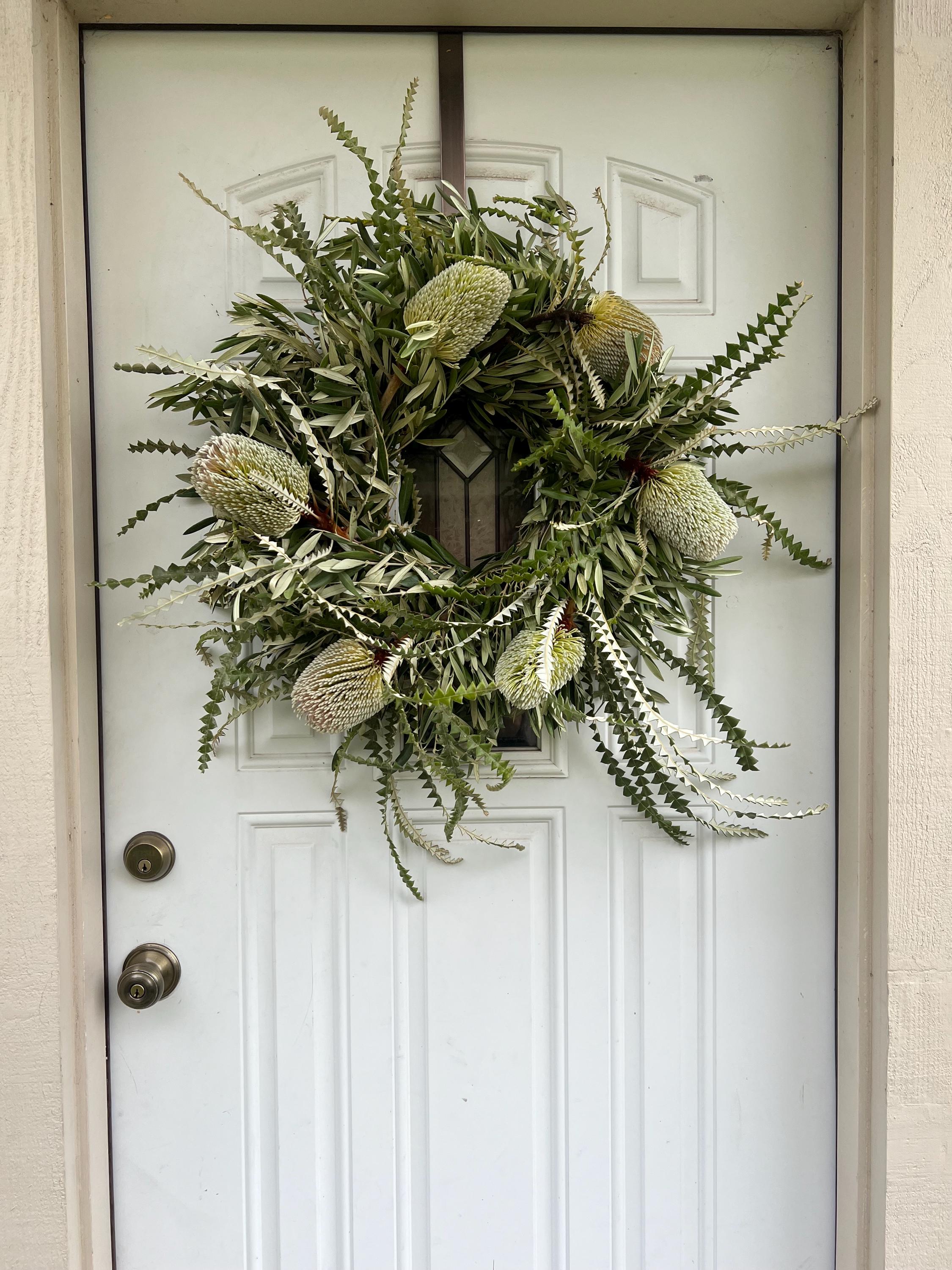 Fresh Wreath, Olive and Banksia Protea Winter Christmas Greenery Wreath (available year round!) - Thumbnail 4
