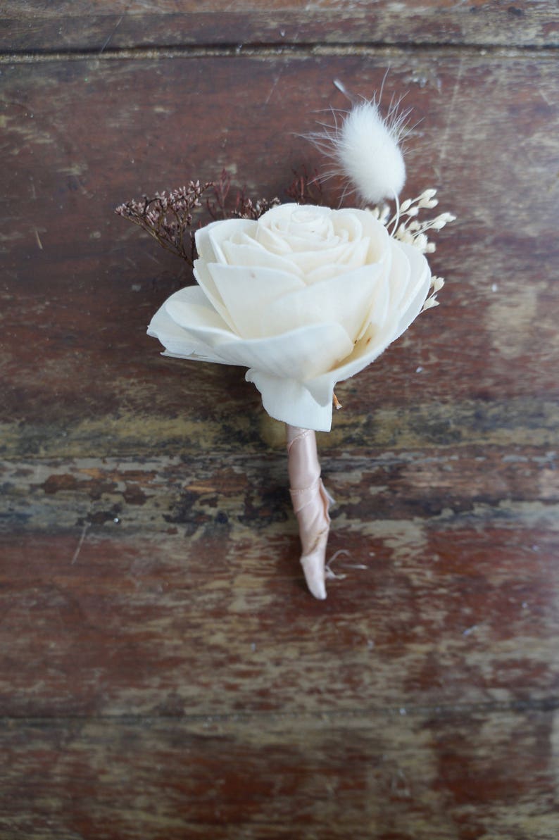 Peaches N Creme Sola Flower Boutonniere Wood Flower Boutonierre