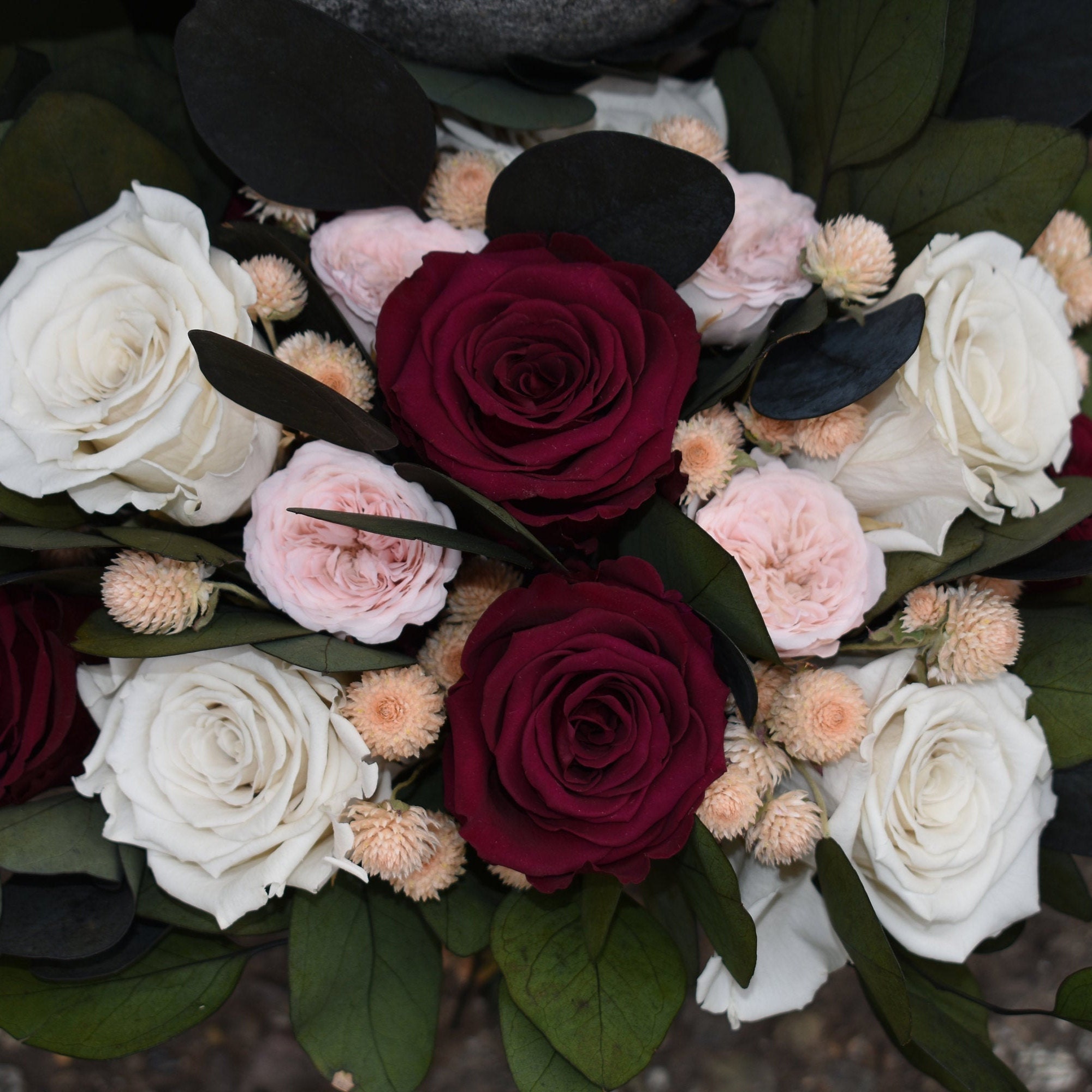 Wine and Blush Real Preserved Rose Wedding Flower Bouquet - Thumbnail 7