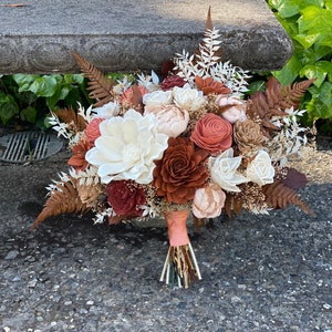 Copper, Ivory, and Apricot Wood Wedding Sola Flower Bouquet, "Amber Waves"