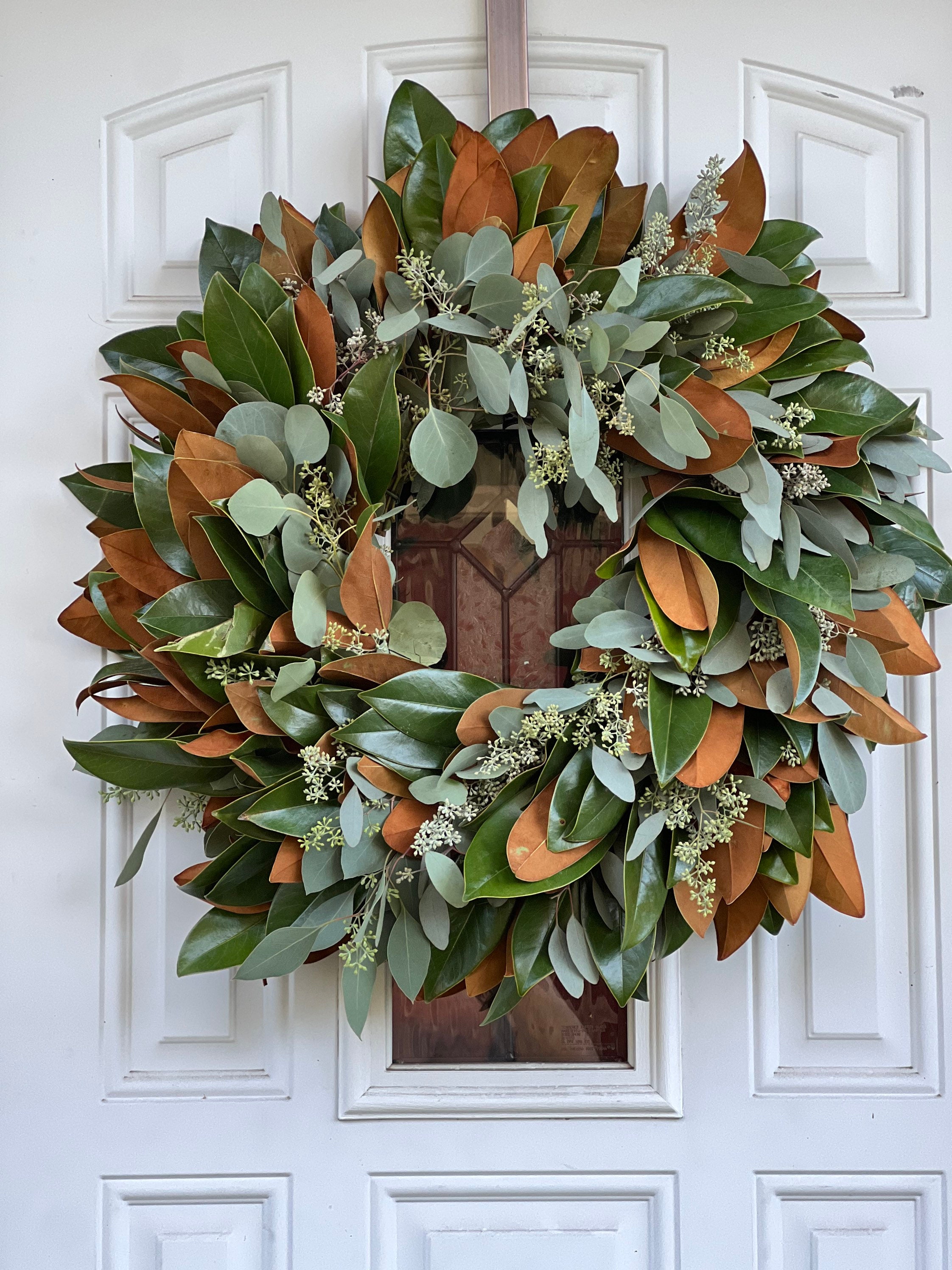 Fresh Seeded Eucalyptus and Magnolia  Wreath, Handmade with Fresh Greenery