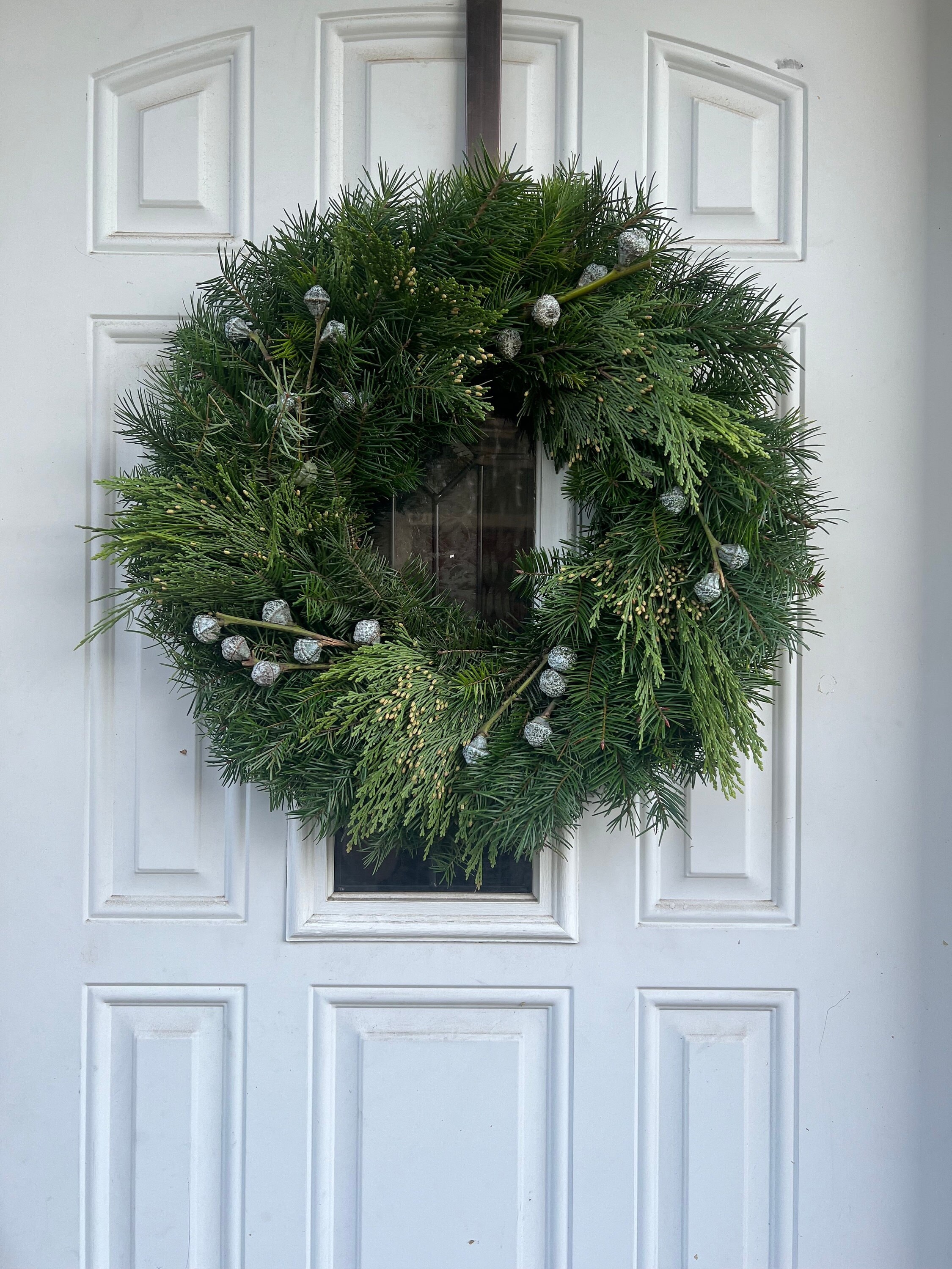 Fresh Handmade Christmas Wreath, Silver Bells, Cedar, & Fir Greenery Winter Holiday Christmas Wreath, * Nov- Jan Only*