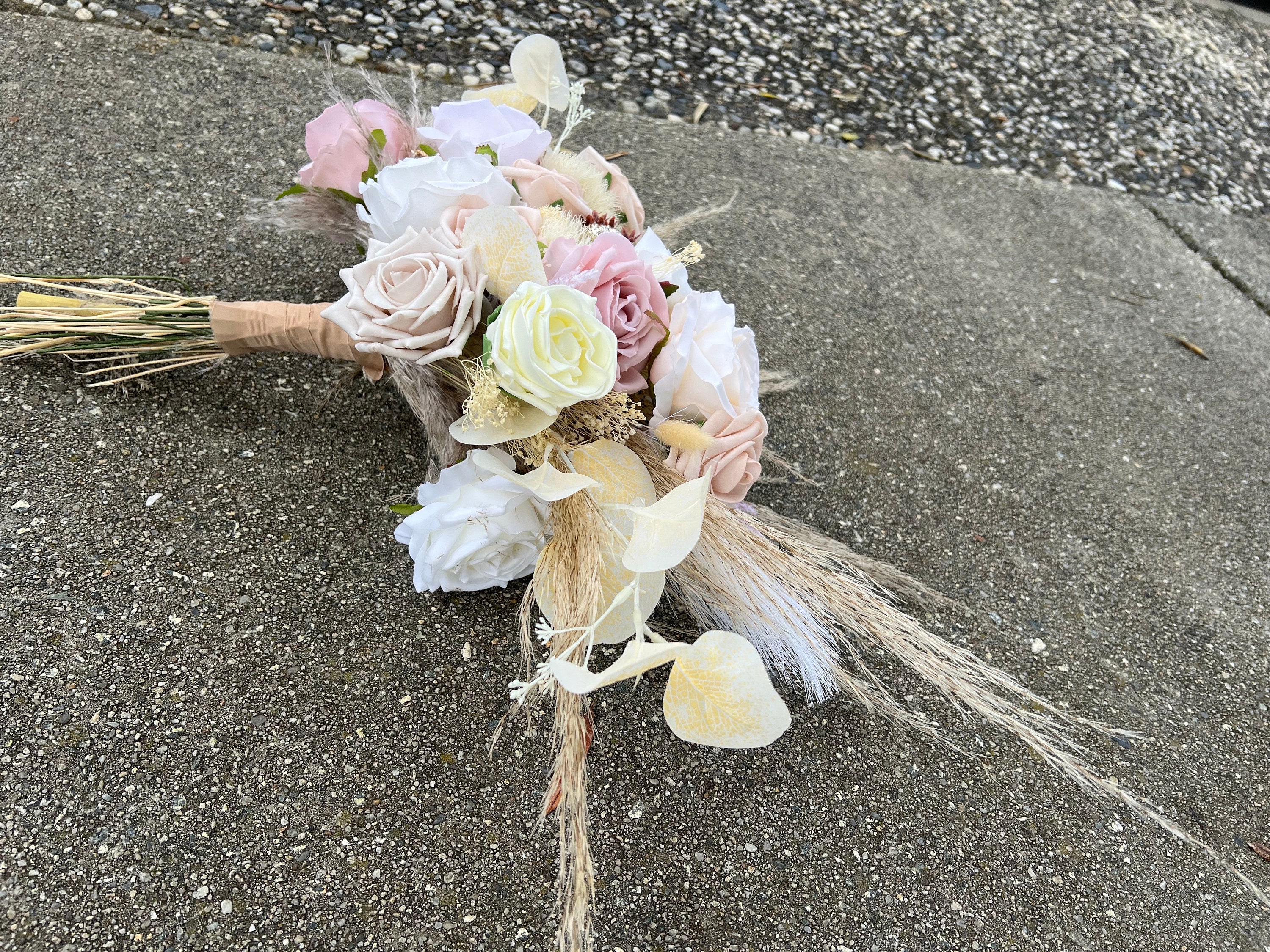 Nude and Blush Artificial Flower Wedding Bouquet, "Bohemian Dream" - Thumbnail 6