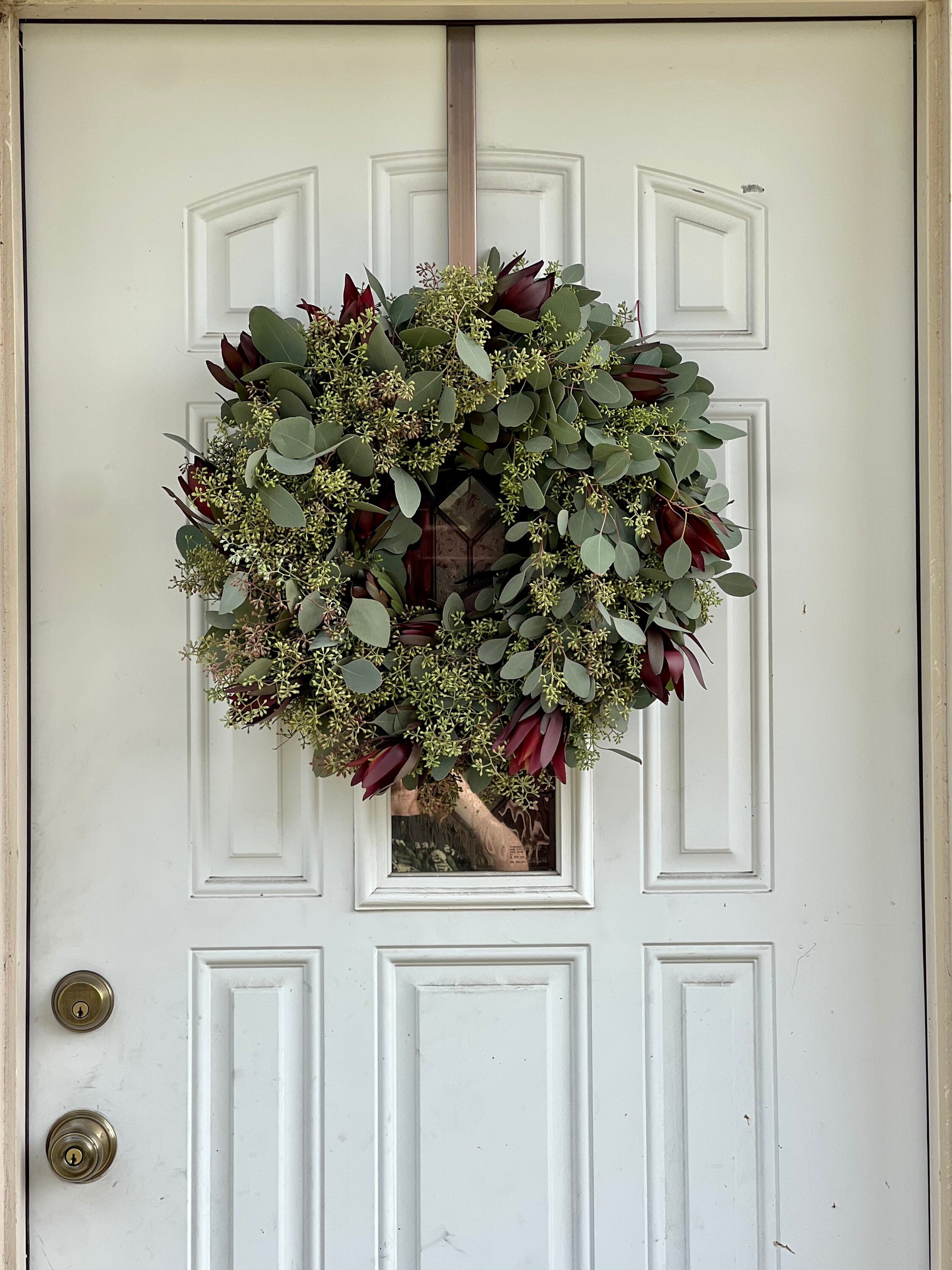 Fresh Wreath, Seeded Eucalyptus and Safari Sunset Leucadendron Winter Christmas Greenery 20 in Wreath (available year round!) - Thumbnail 2