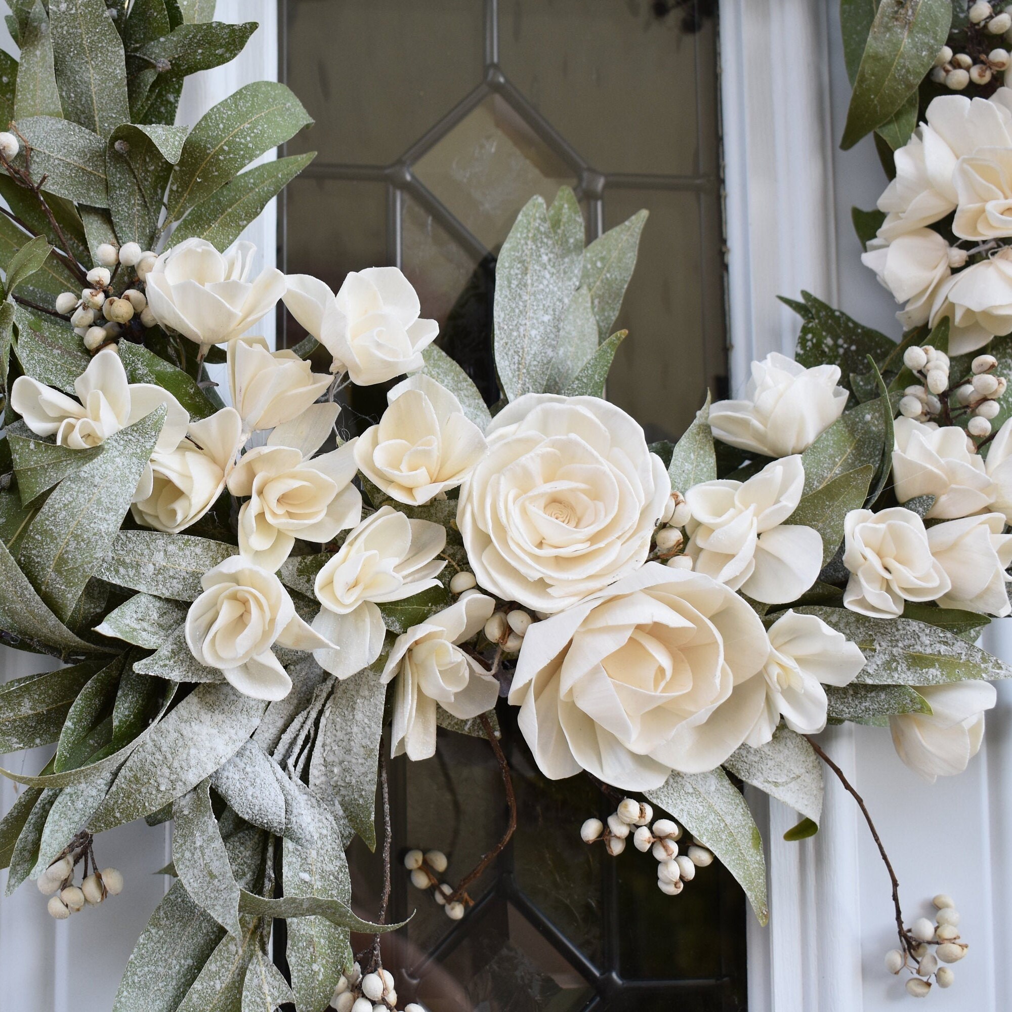 Dried White Snow-Covered Winter Christmas Wreath - Thumbnail 5