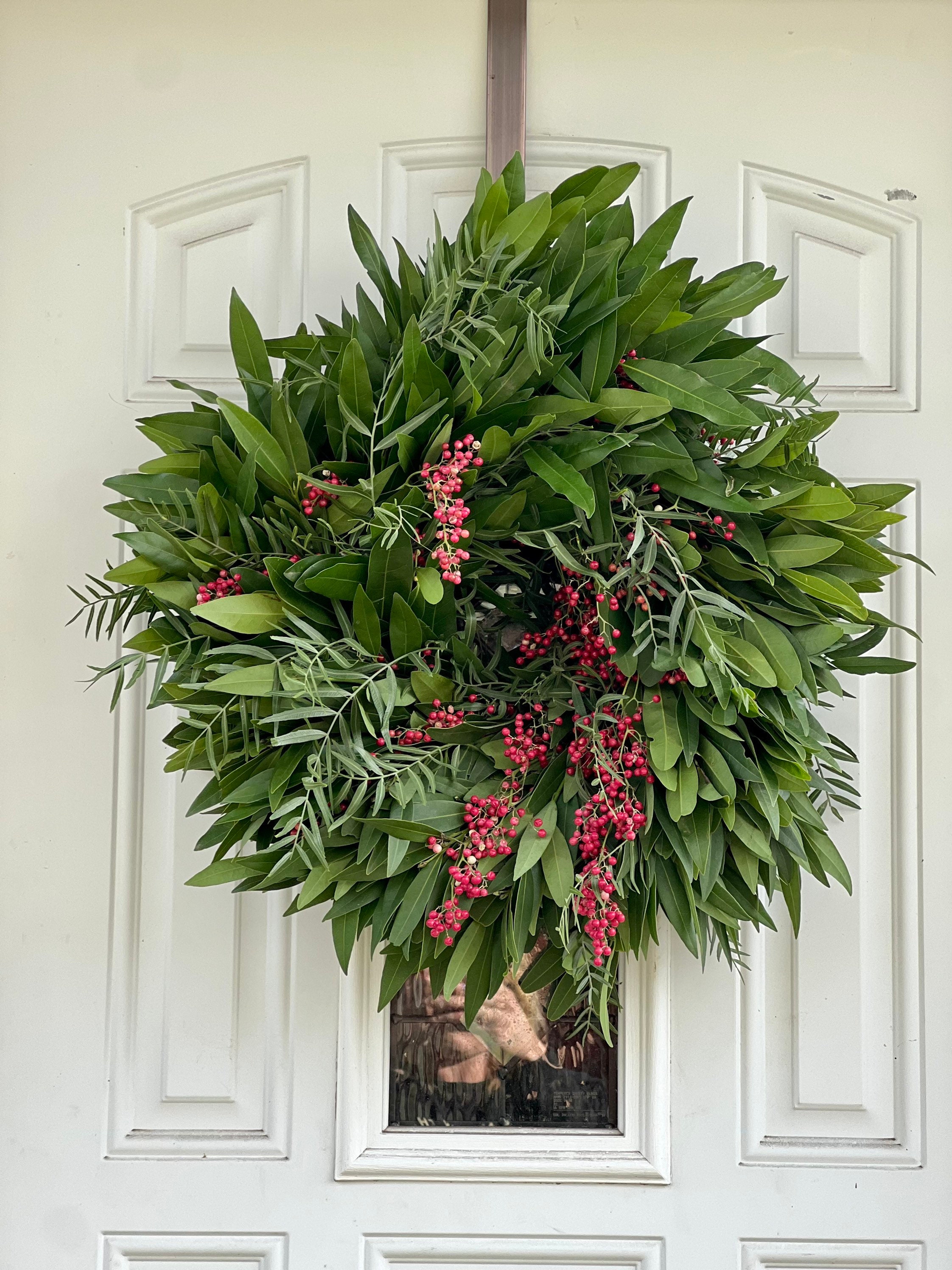 Fresh and Fragrant Bay Leaf and Pepperberry Winter Christmas Greenery 20 in Wreath (available year round!) - Thumbnail 6