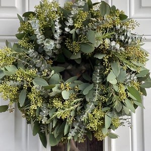 Fresh and Fragrant Seeded Eucalyptus, Rosemary and Spiral Eucalyptus Handmade Greenery Wreath