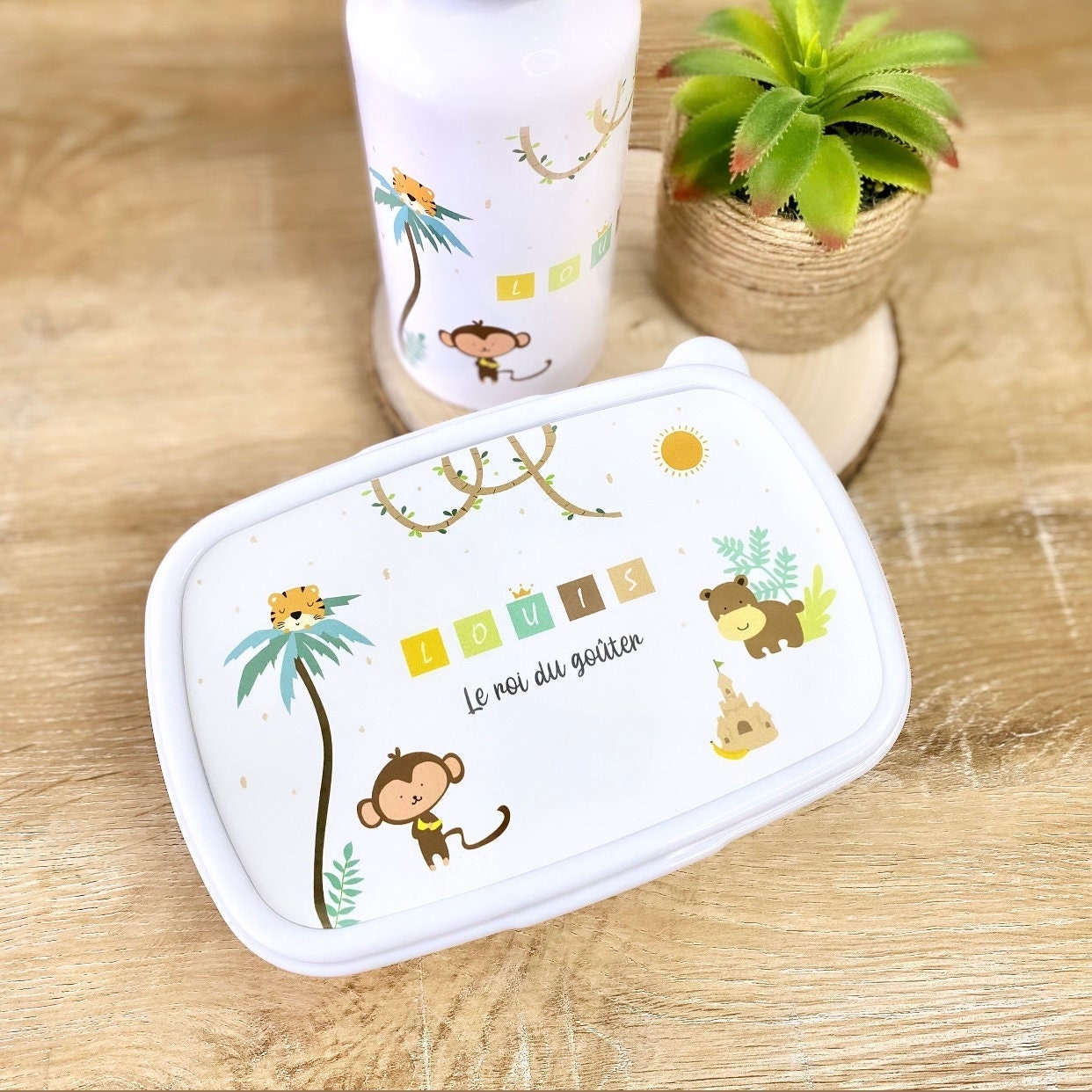 Boîte à Lunch Rectangle Personnalisée Enfant Dans La Jungle